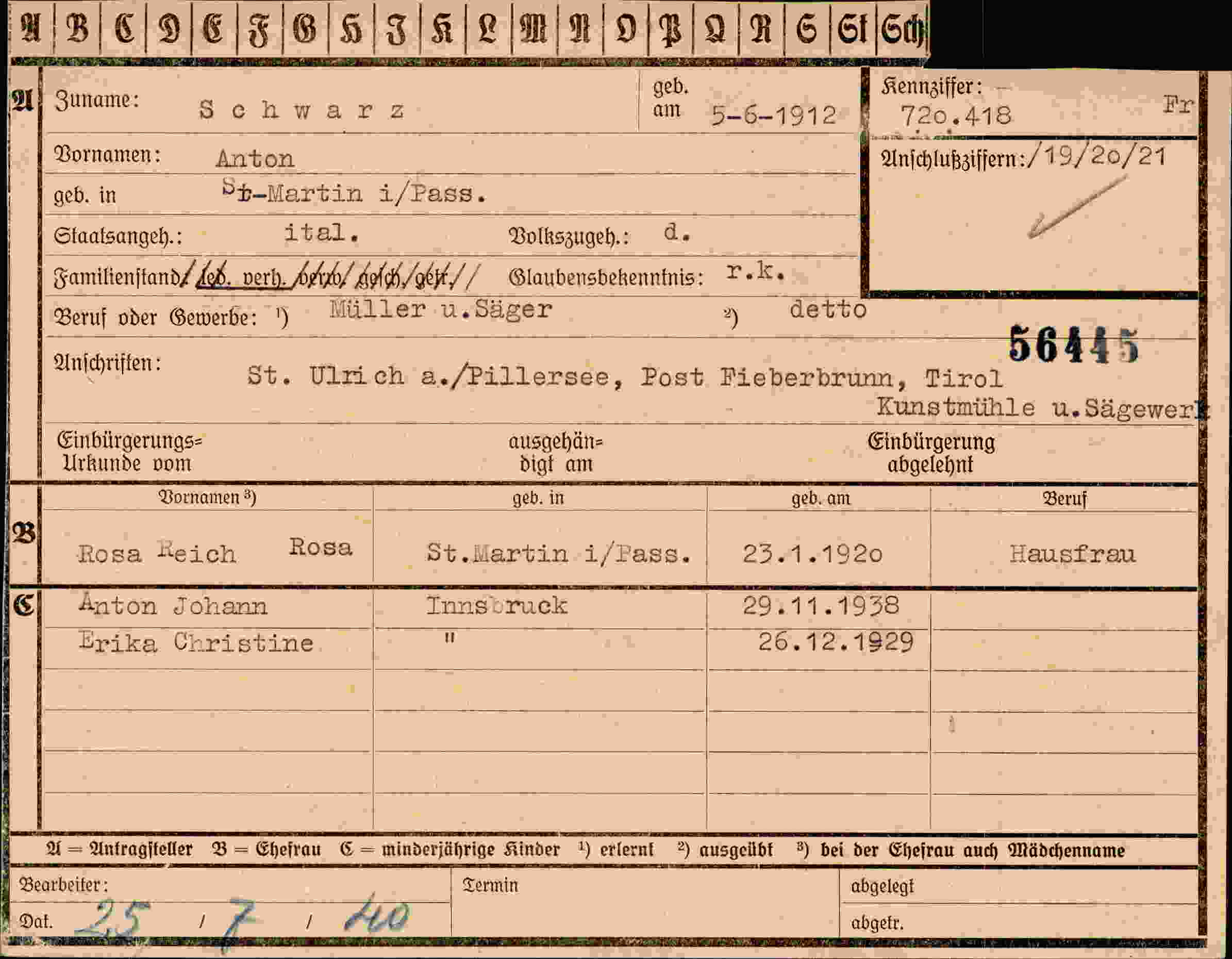 Dokument für Anton Schwarz