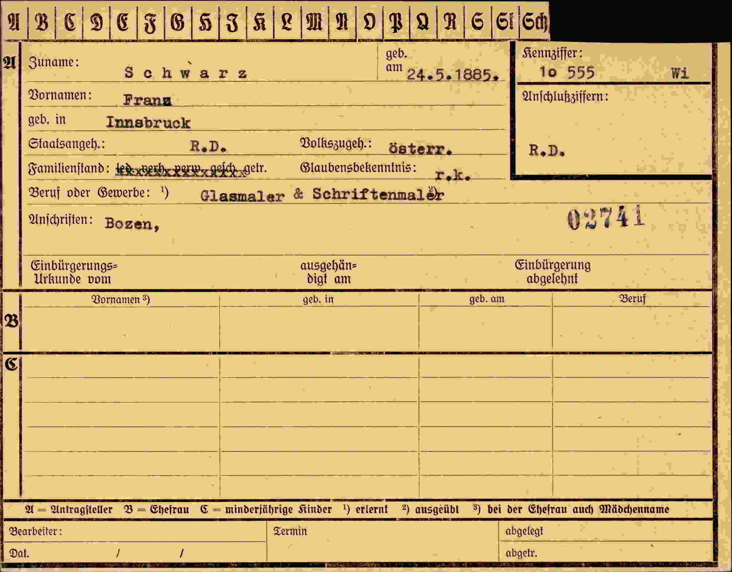 Dokument für Franz Schwarz