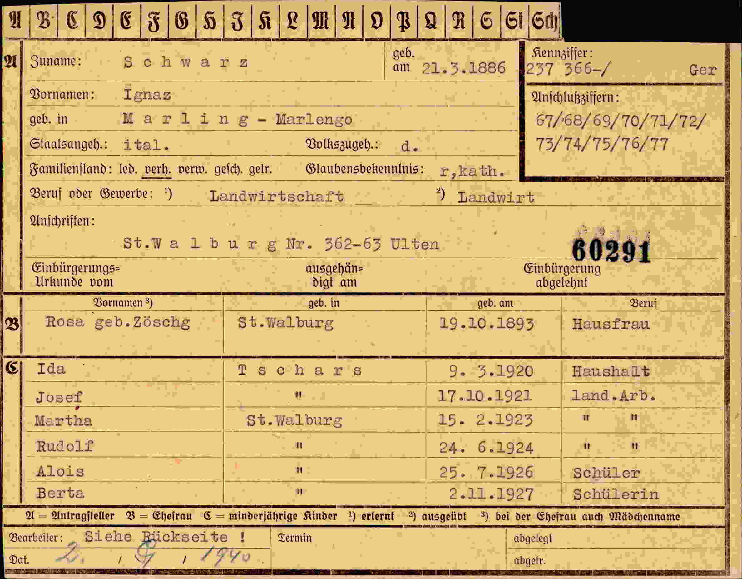 Dokument für Ignaz Schwarz