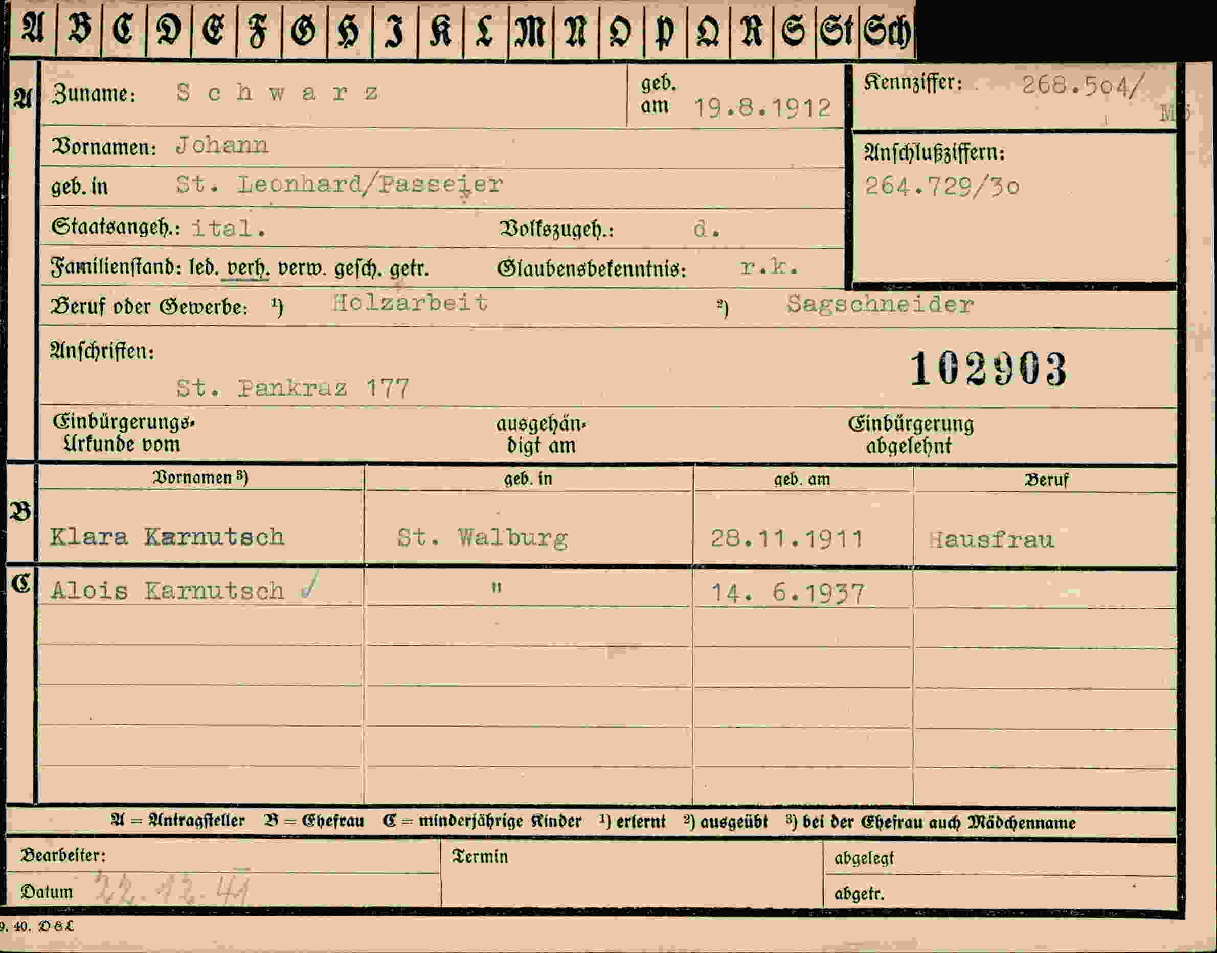 Dokument für Johann Schwarz