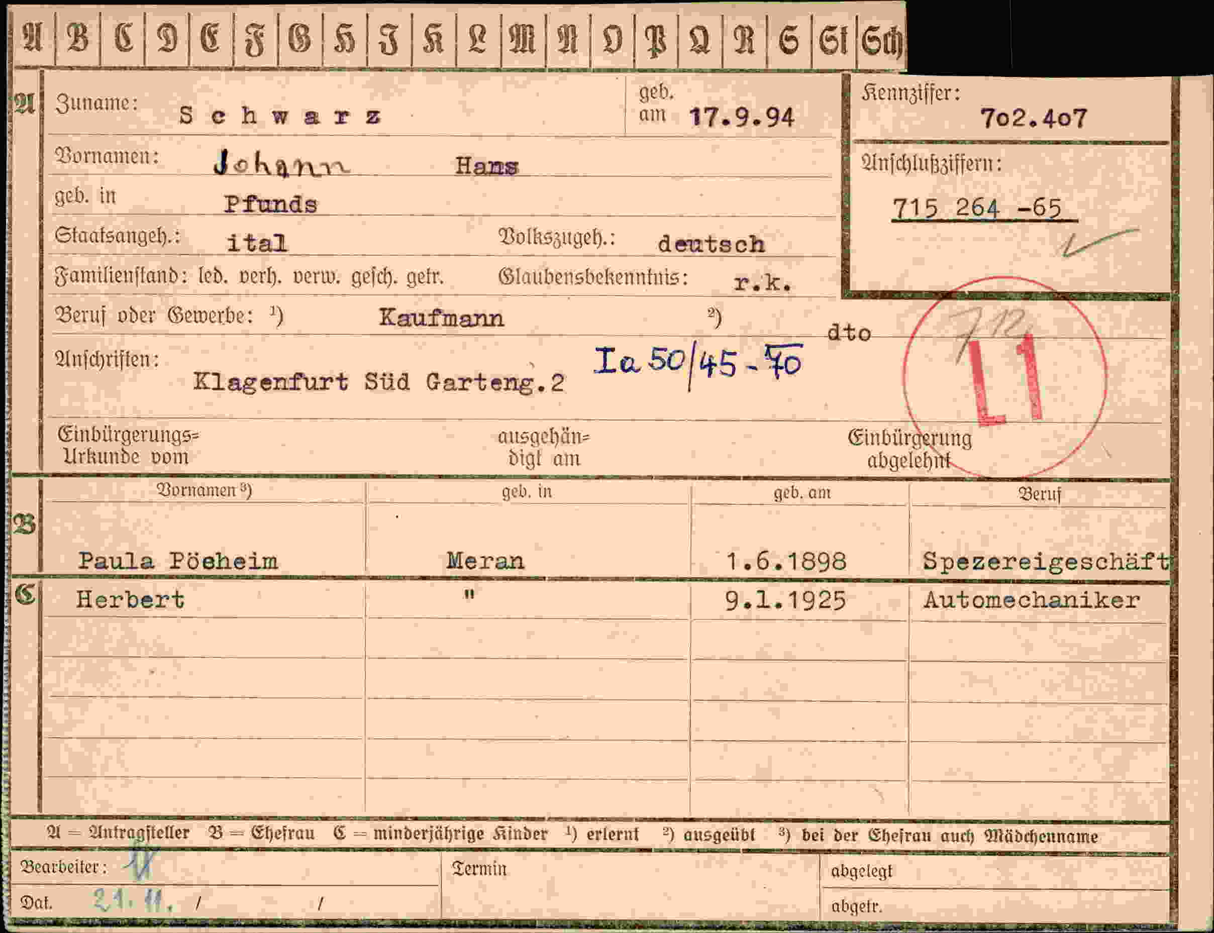 Dokument für Johann Schwarz