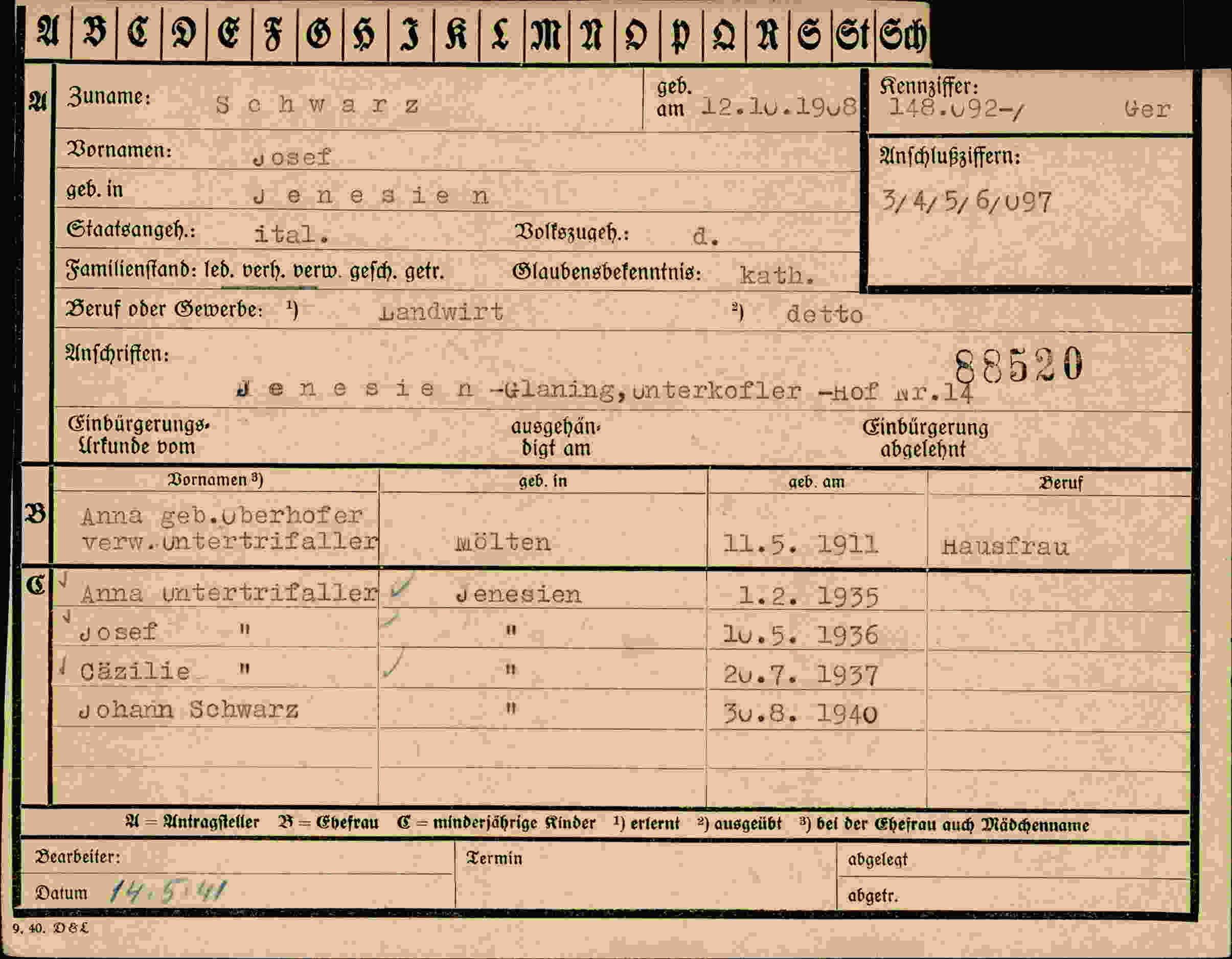 Vorderseite des Dokuments