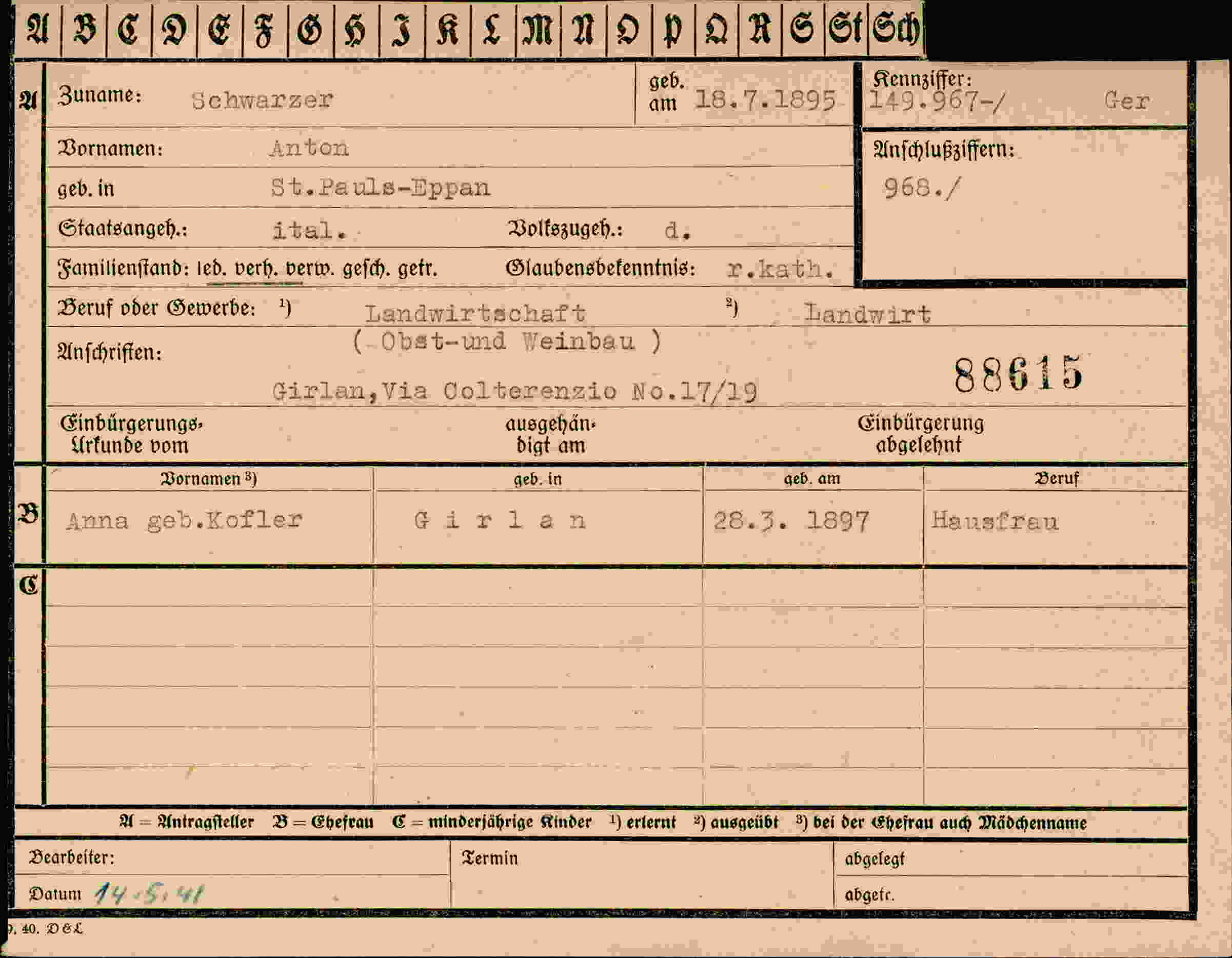 Dokument für Anton Schwarzer