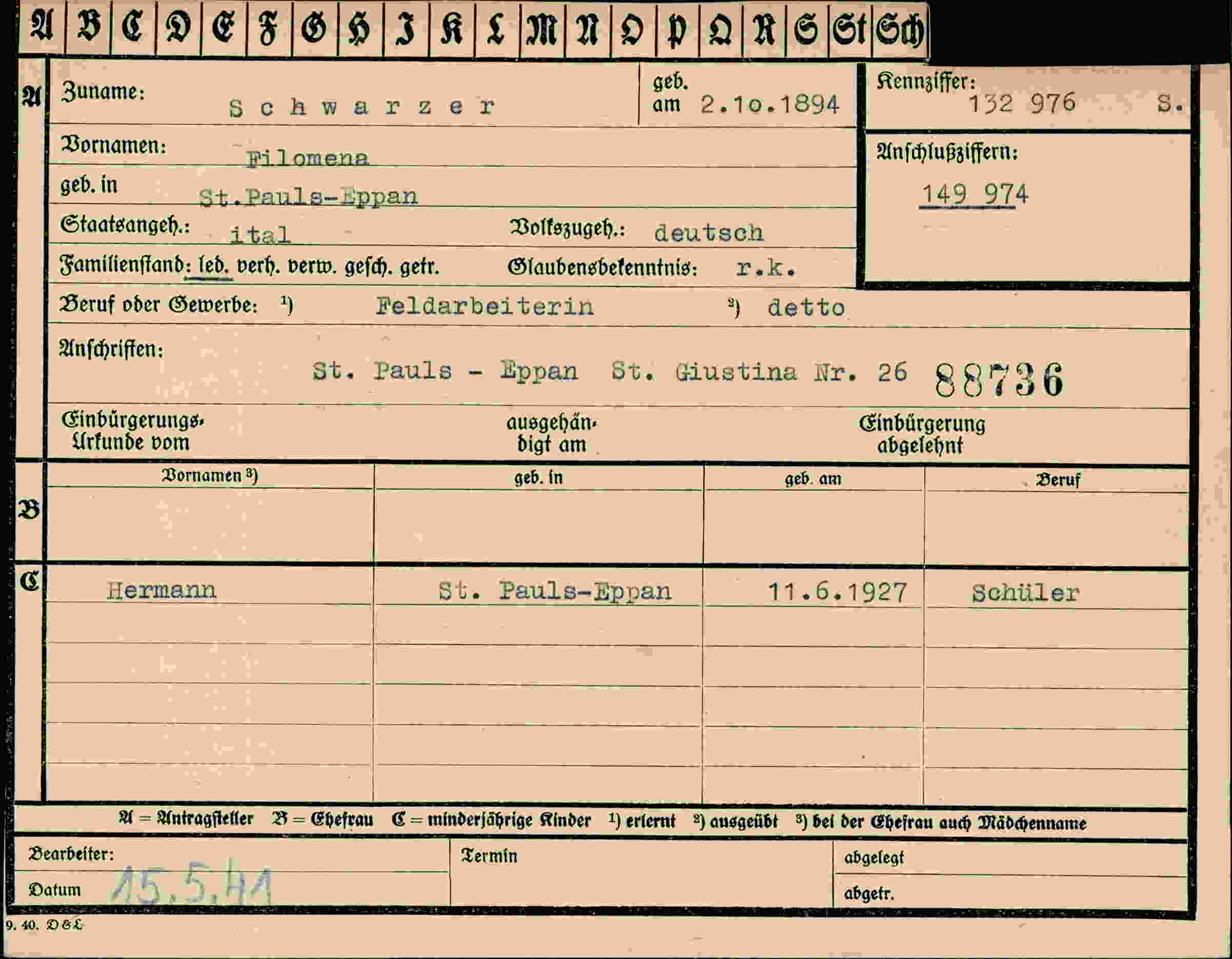 Dokument für Filomena Schwarzer
