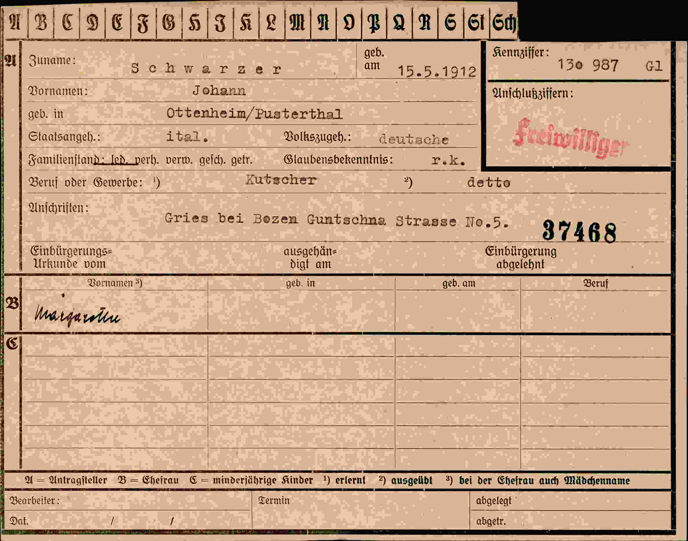 Dokument für Johann Schwarzer