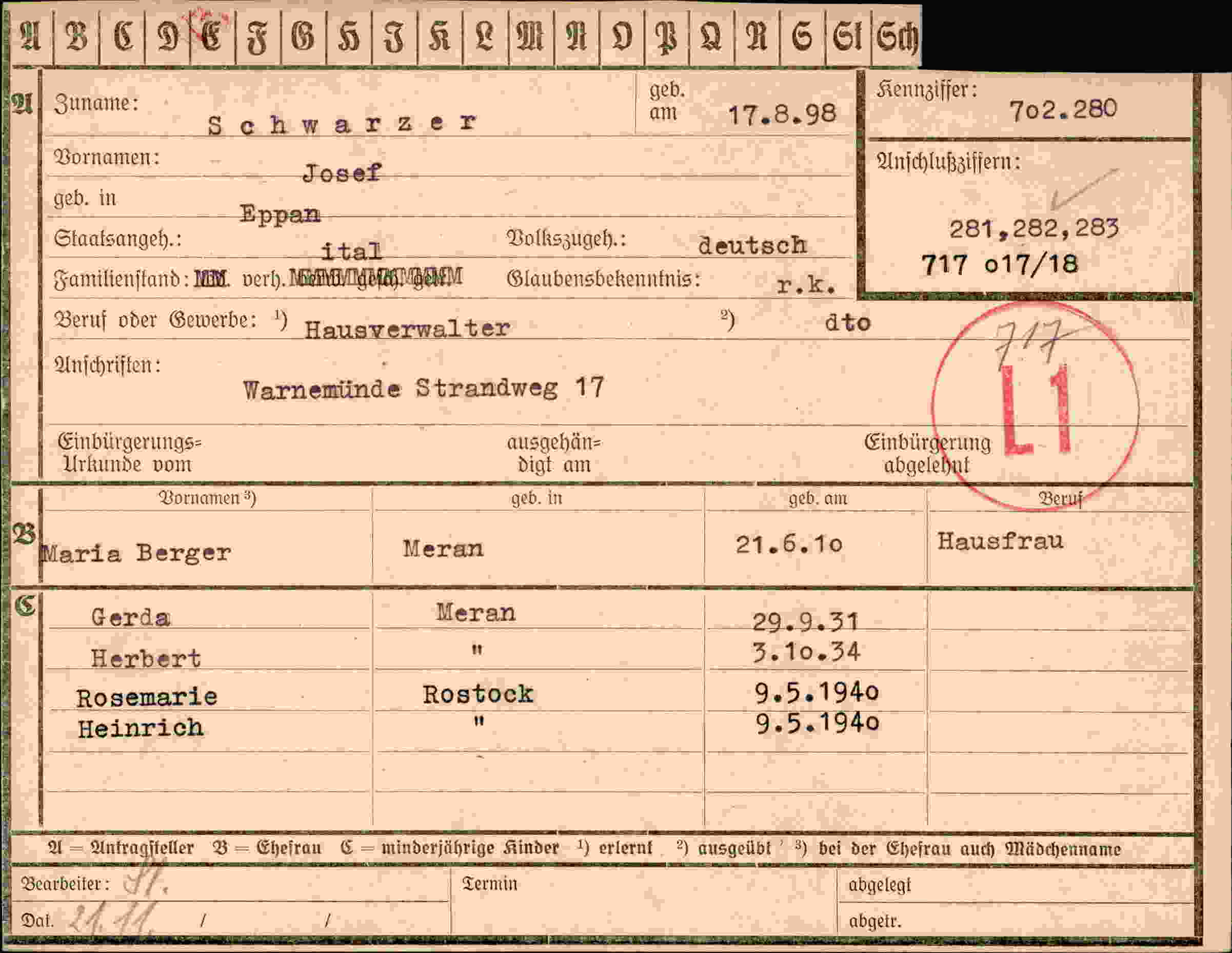 Dokument für Josef Schwarzer