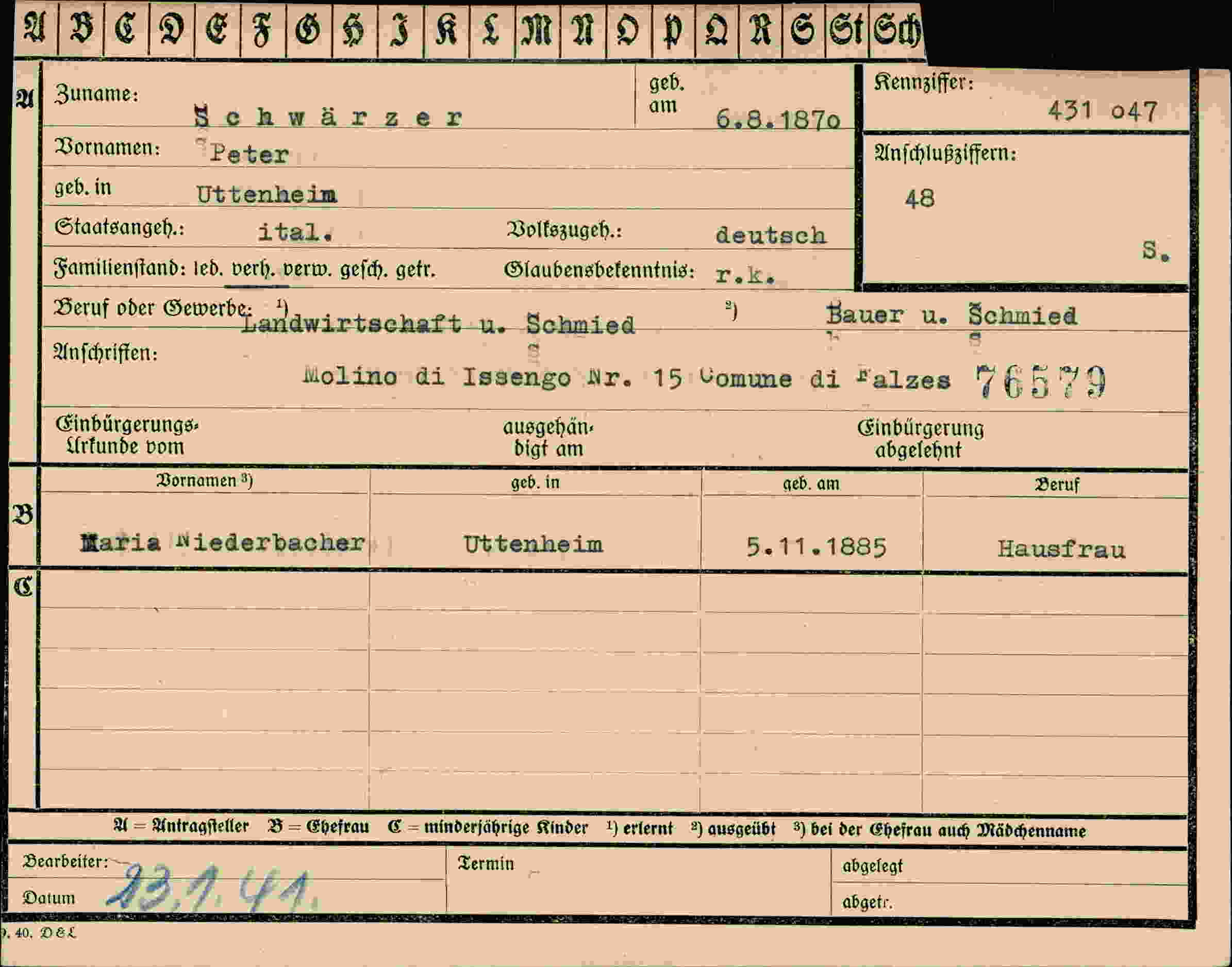 Dokument für Peter Schwärzer