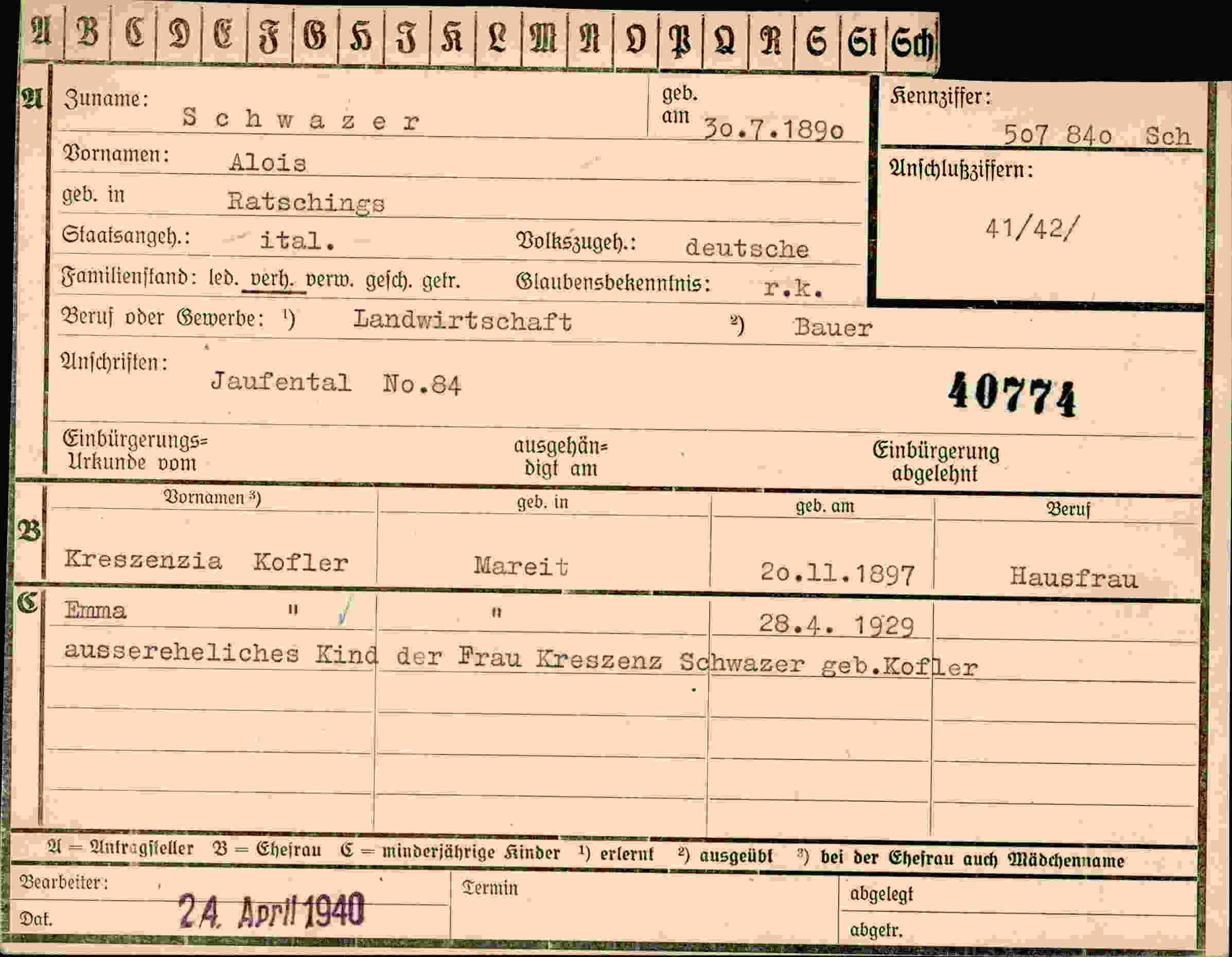Dokument für Alois Schwäzer