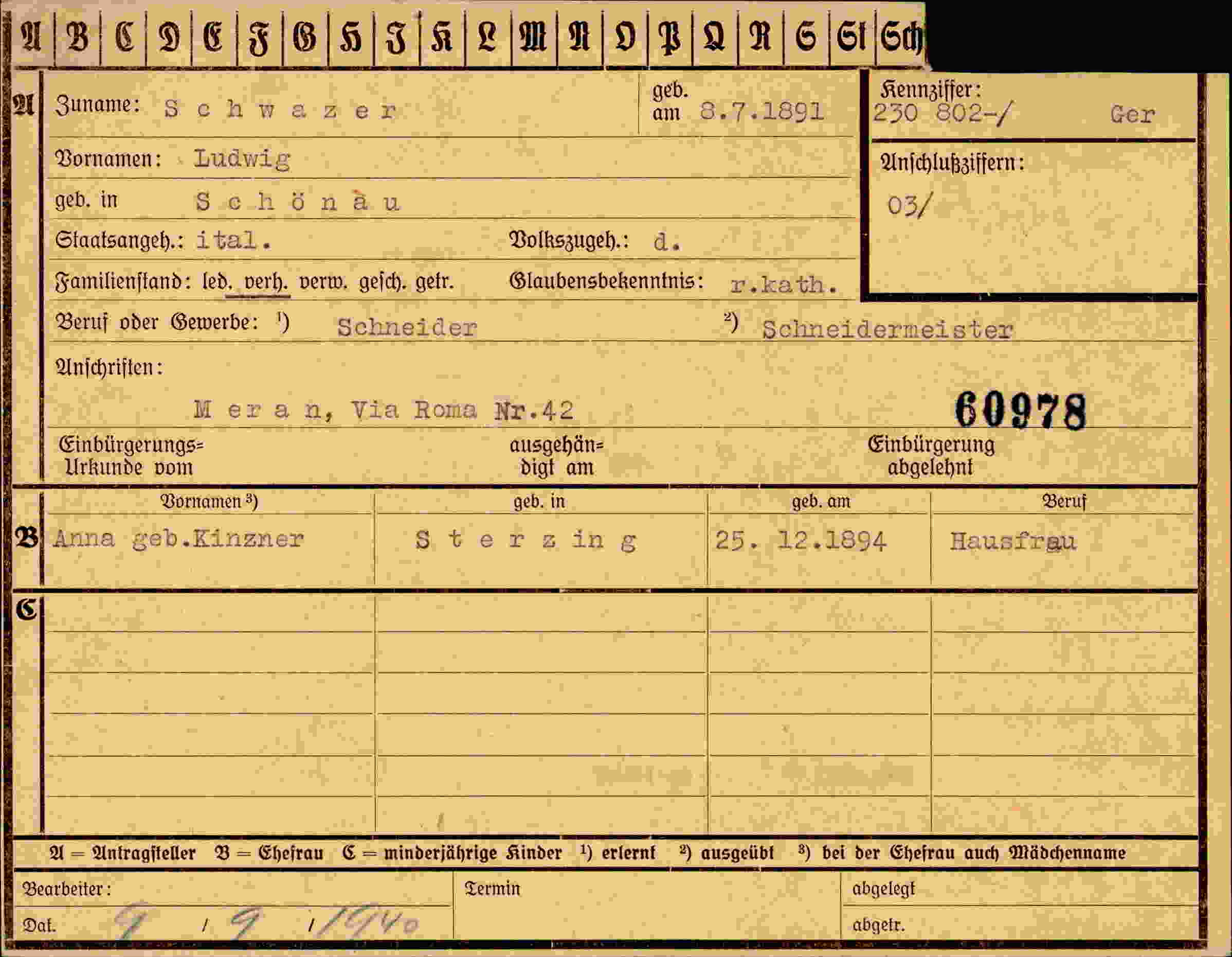 Dokument für Ludwig Schwazer