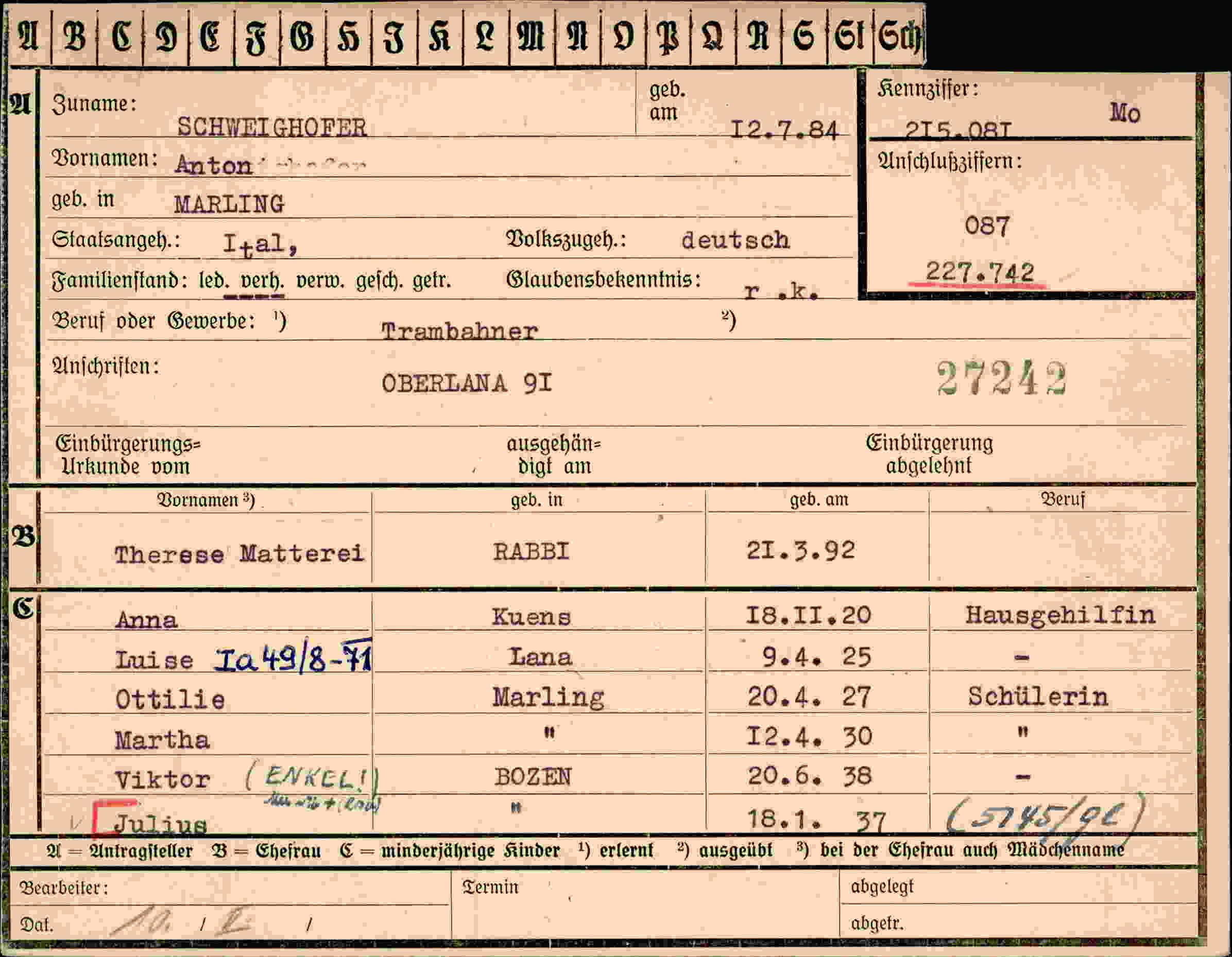 Dokument für Anton Schweighofer