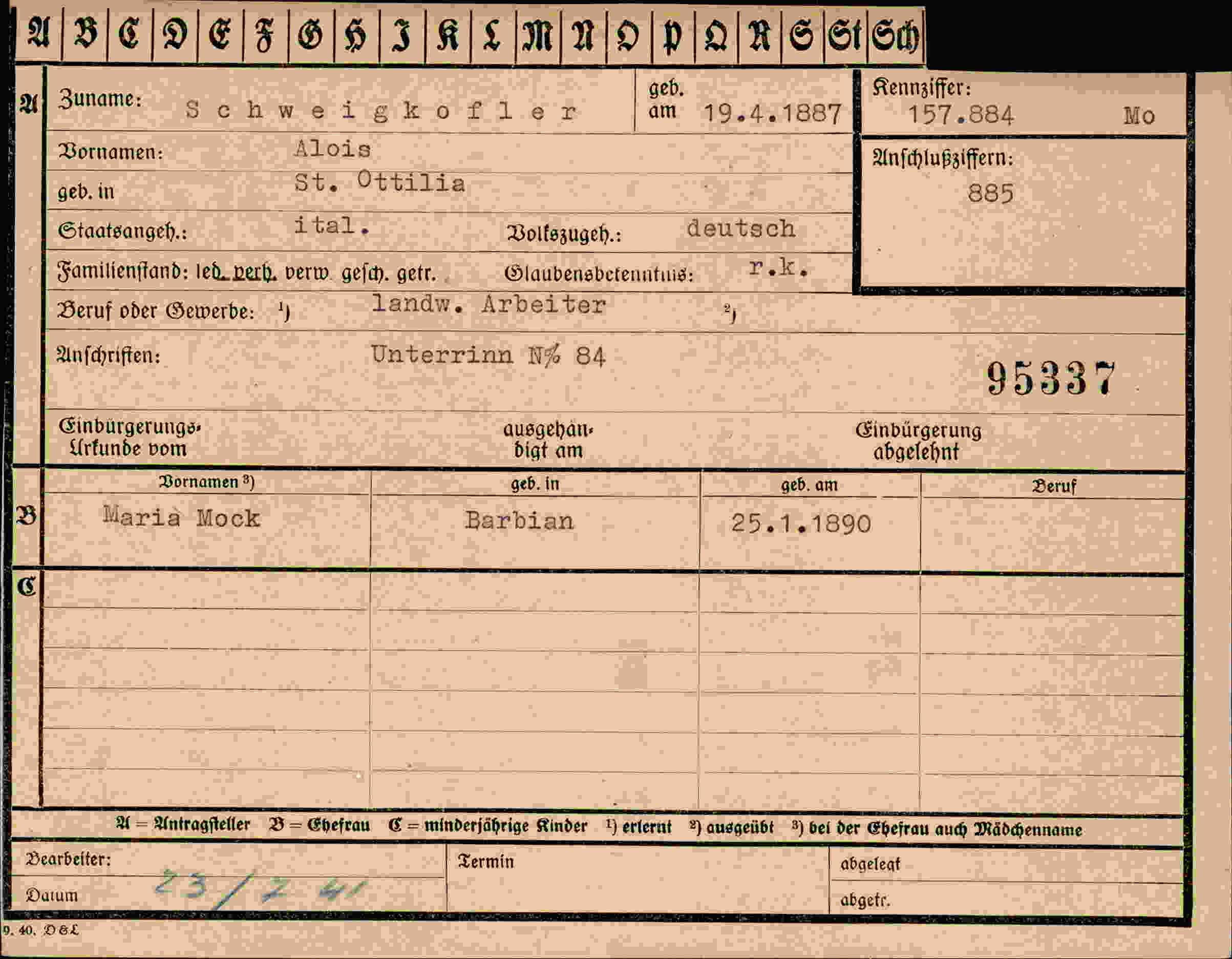 Dokument für Alois Schweigkofler