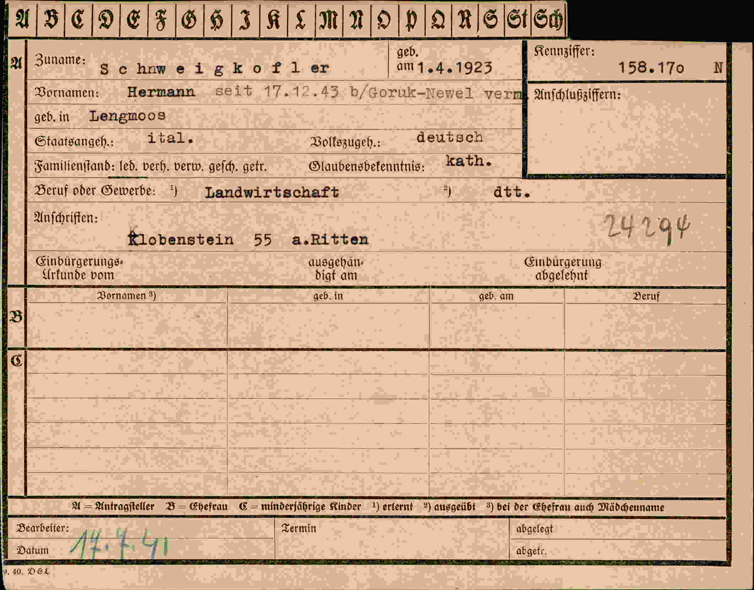 Dokument für Hermann Schnweigkofler