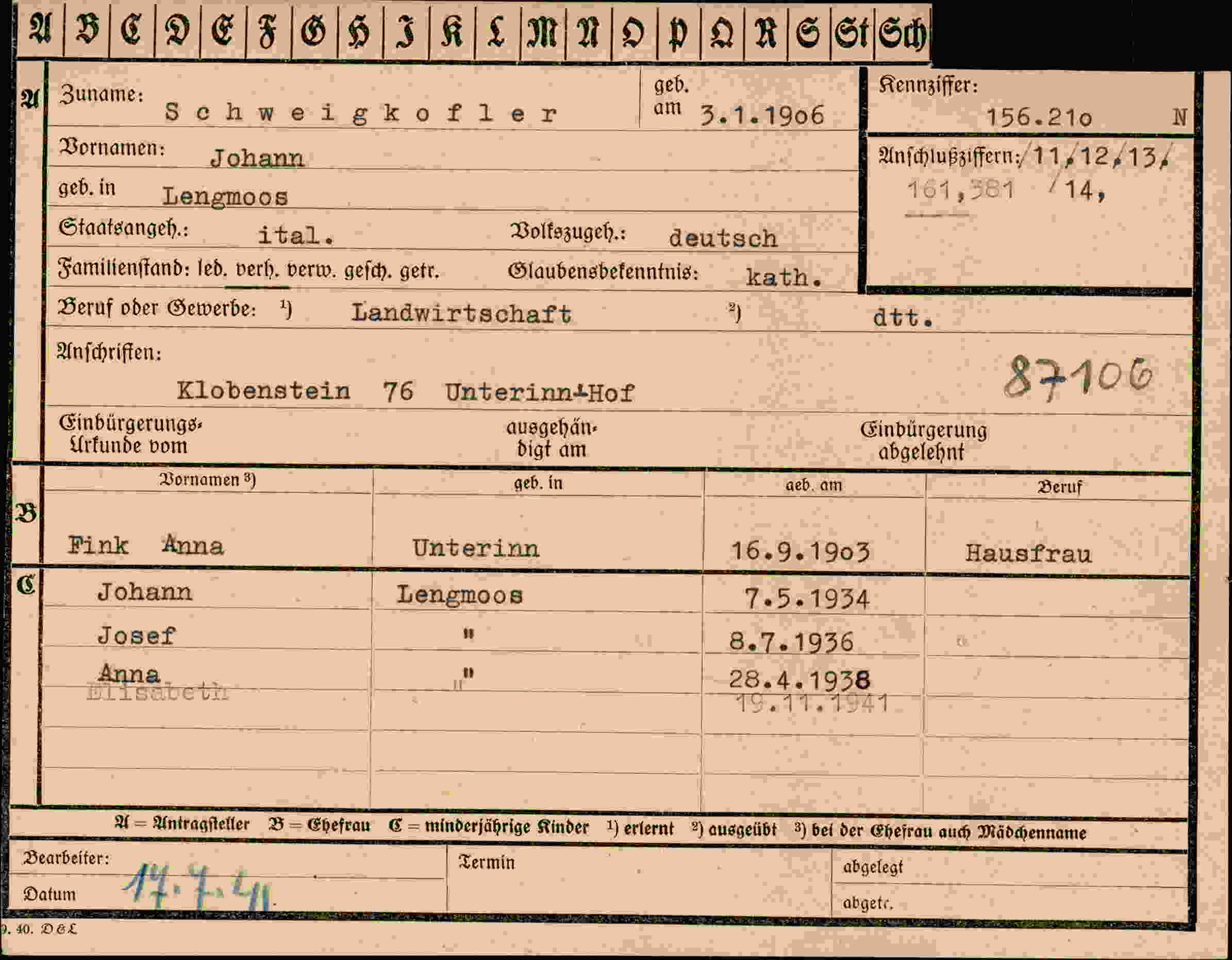 Vorderseite des Dokuments