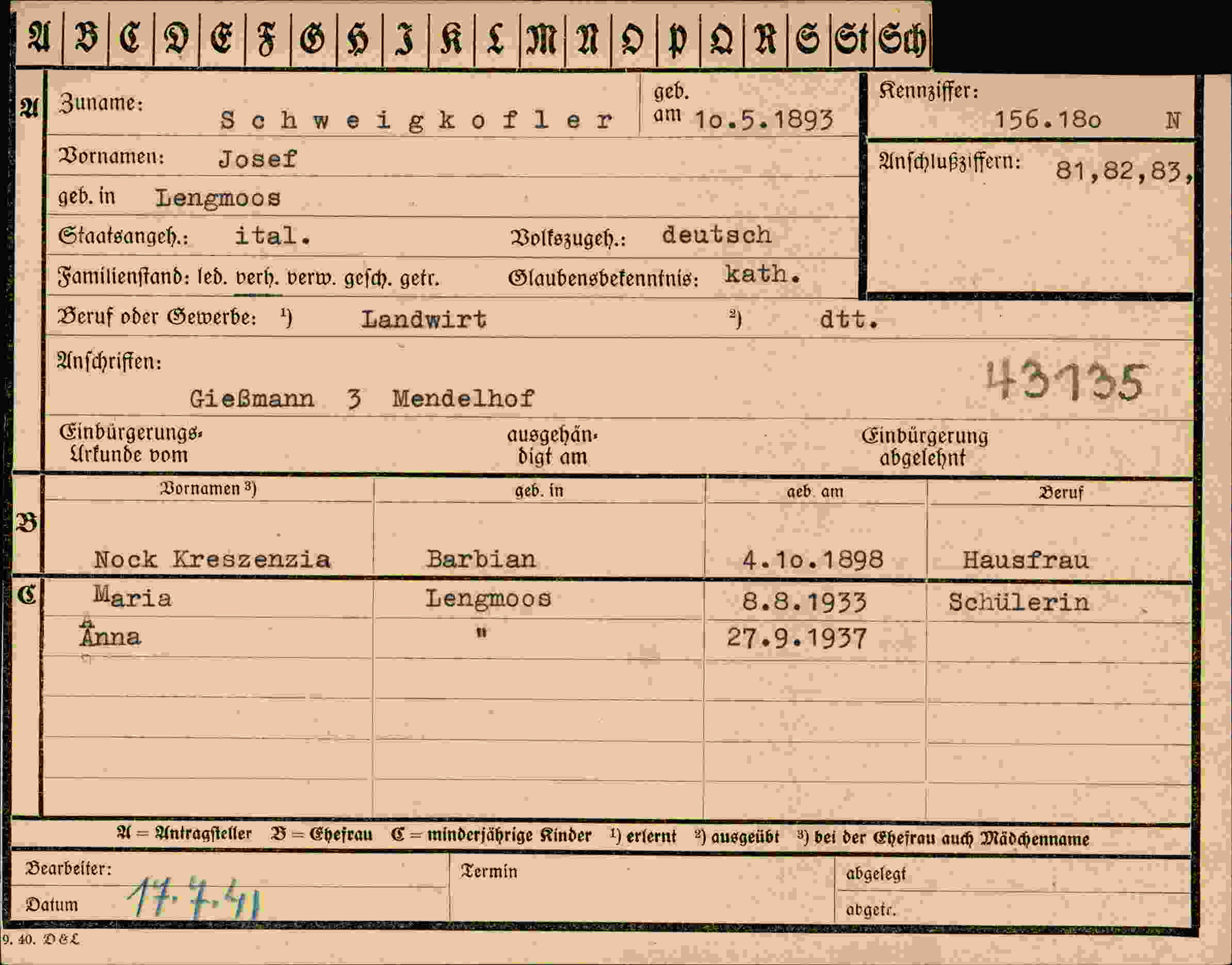 Vorderseite des Dokuments
