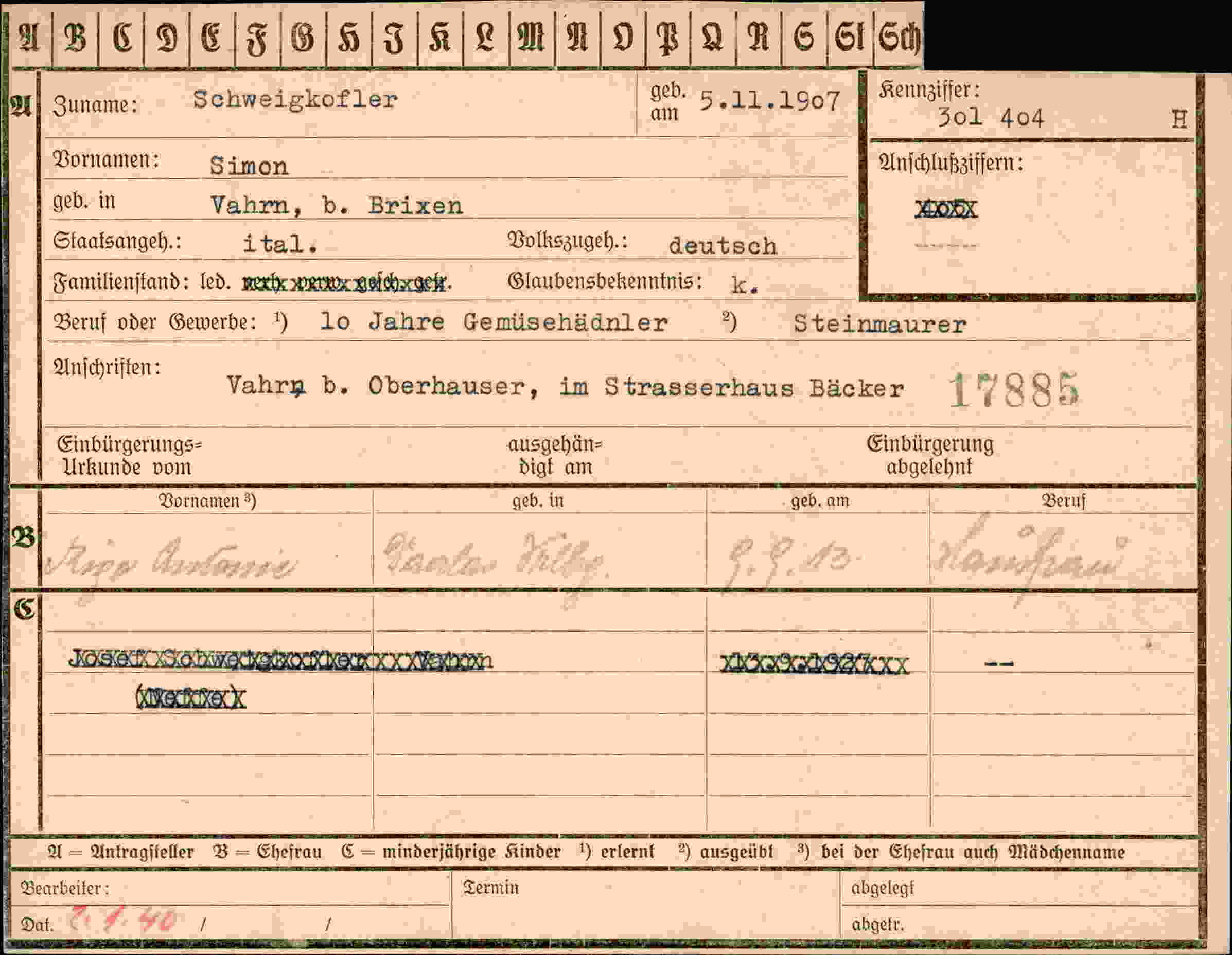Dokument für Simon Schweigkofler