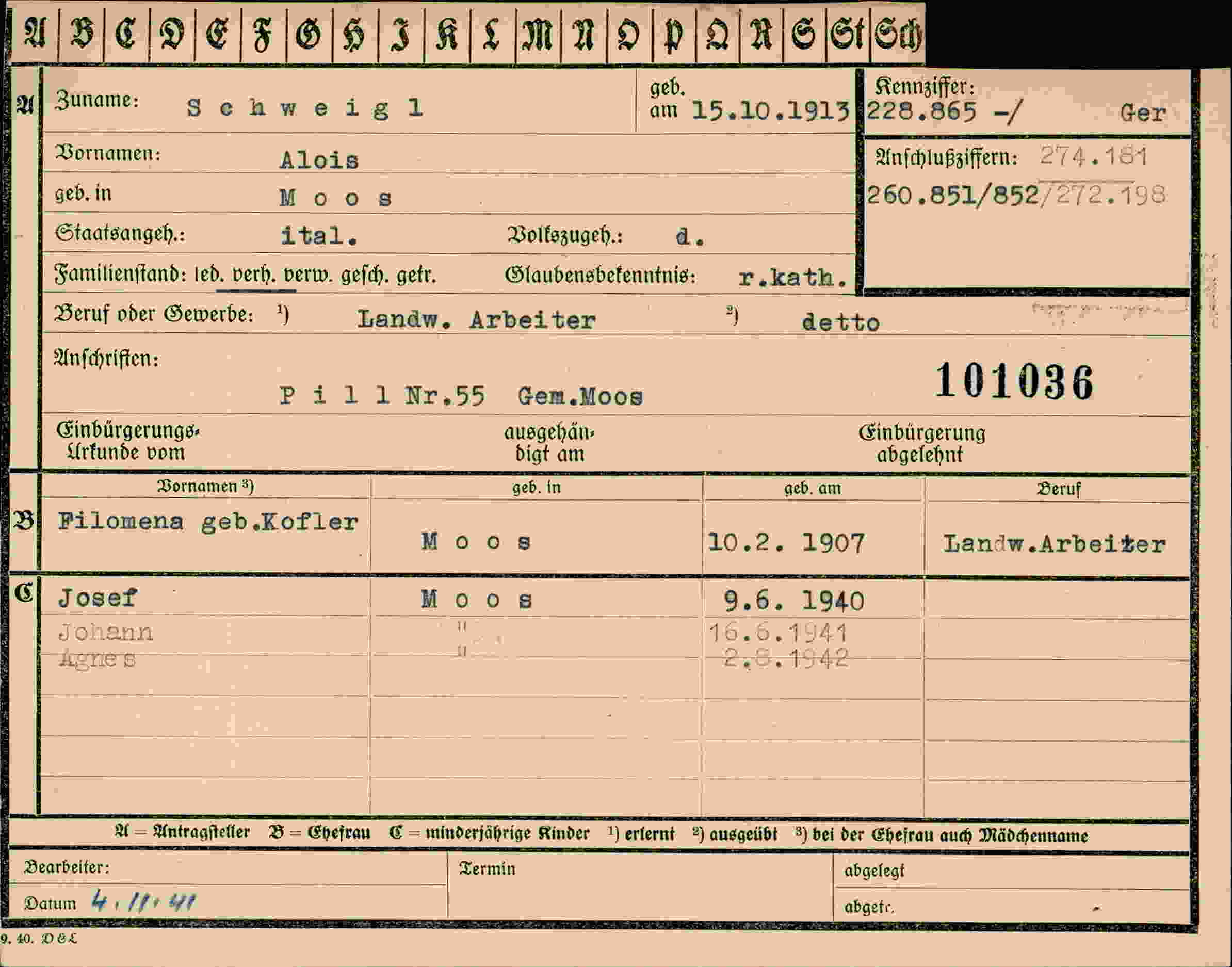 Dokument für Alois Schweigl