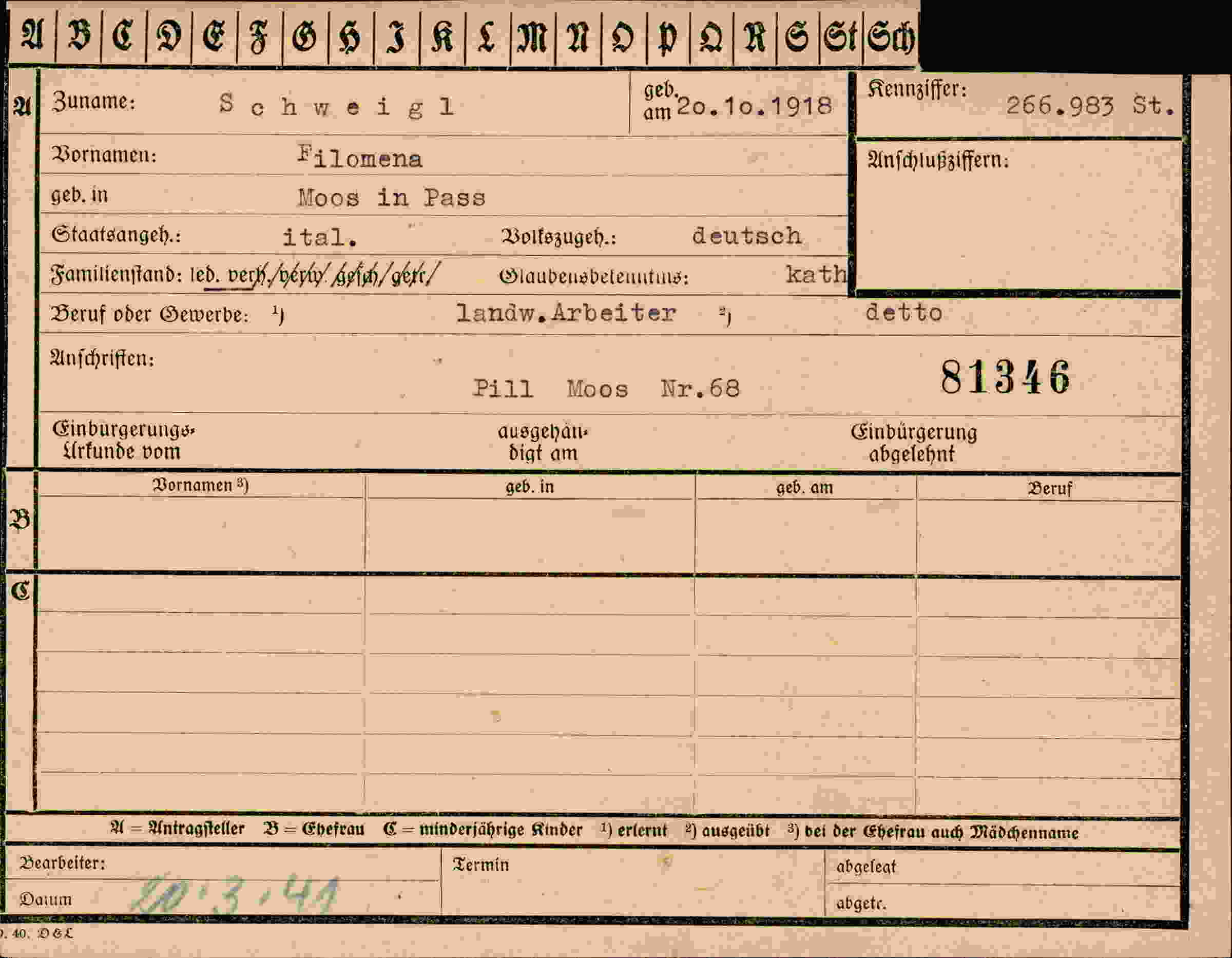 Dokument für Filomena Schweigl