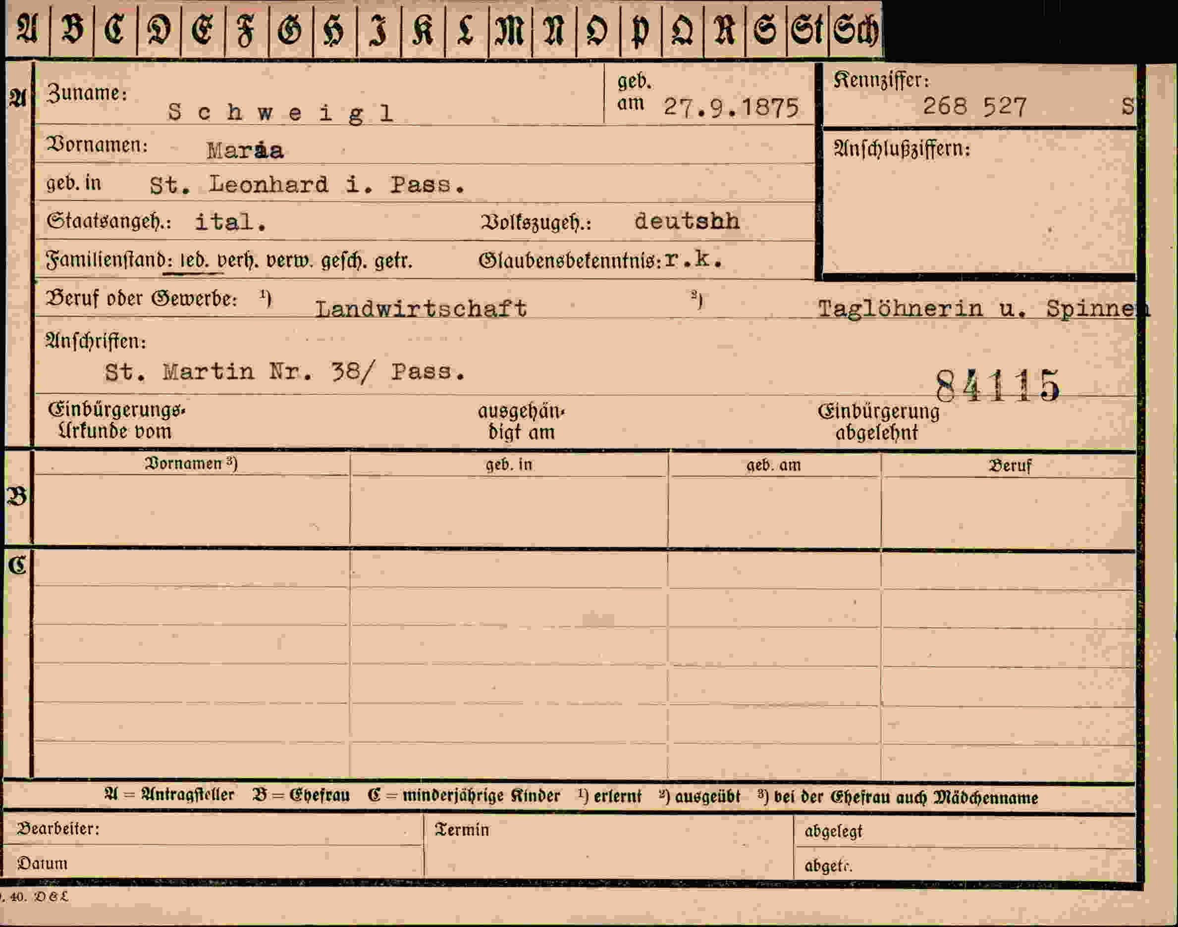 Dokument für Maria Schweigl