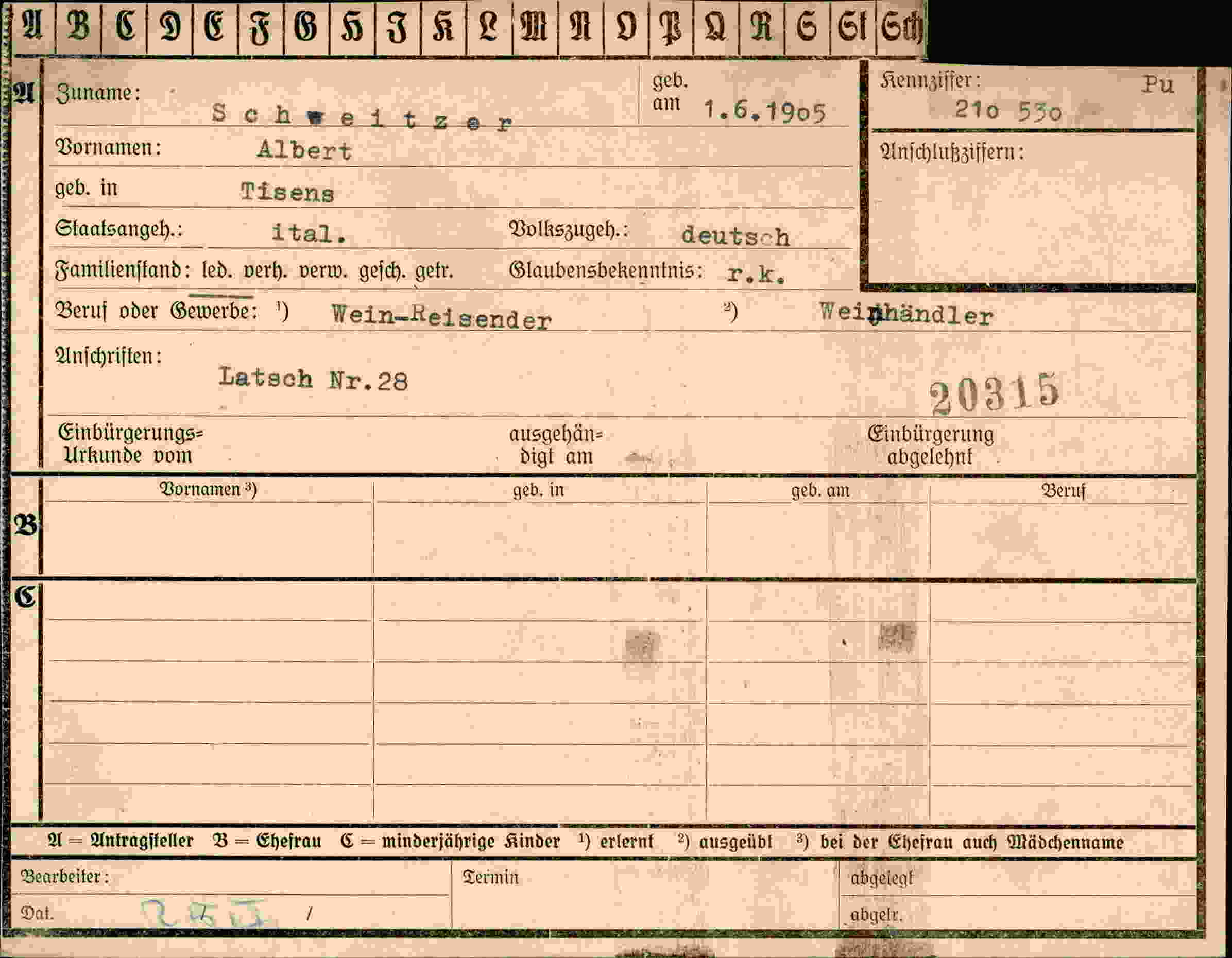 Dokument für Albert Schwei
