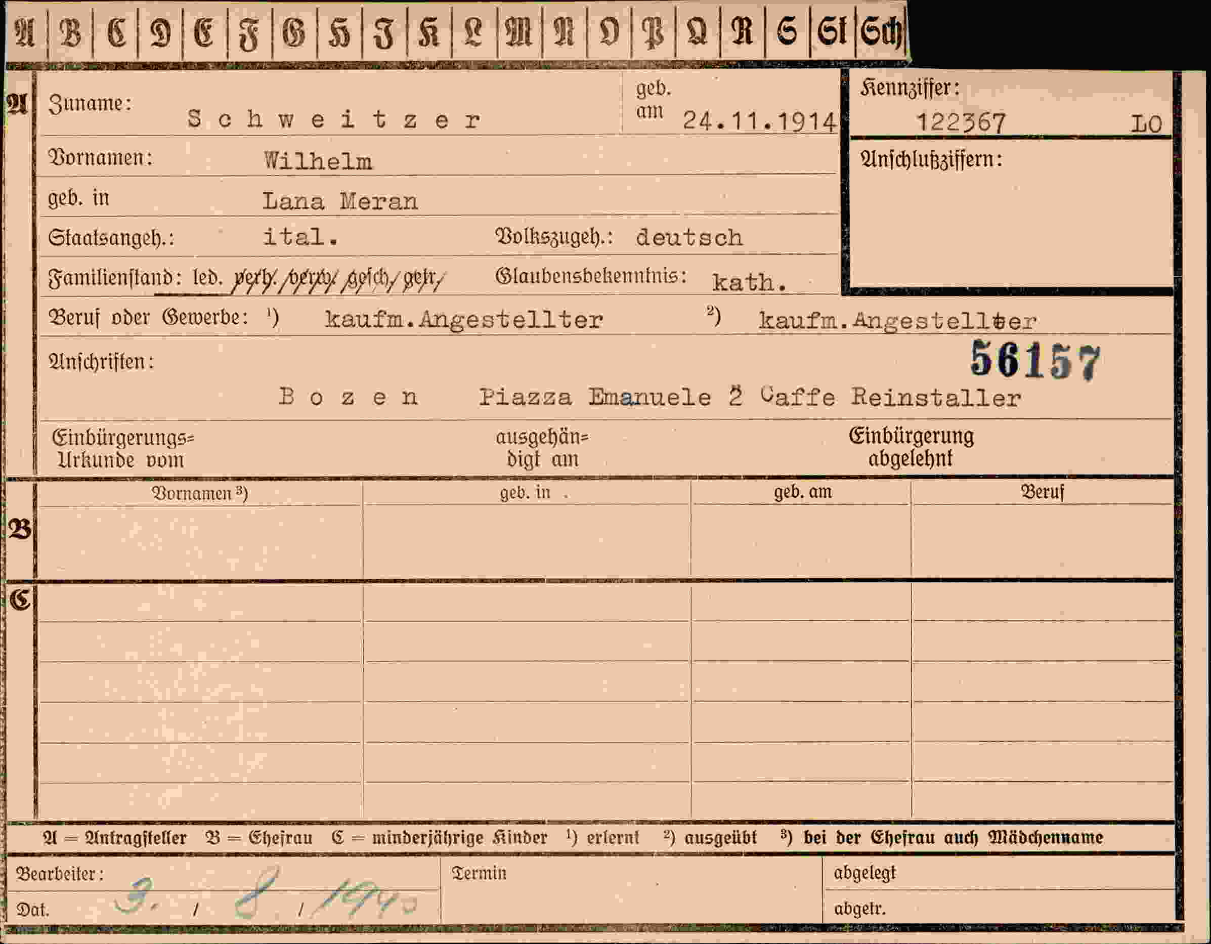 Dokument für Wilhelm Schweitzer