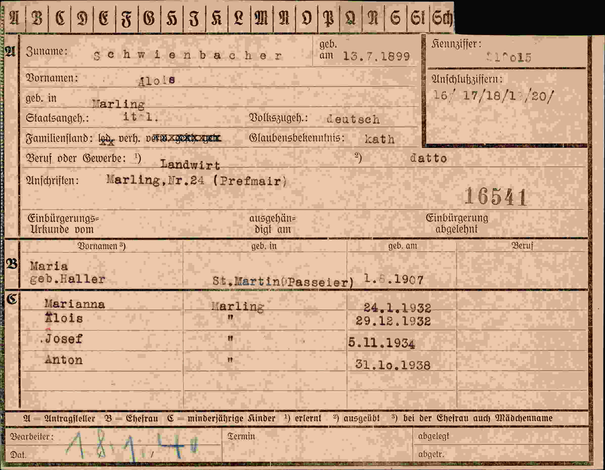 Dokument für Alois Schwienbacher