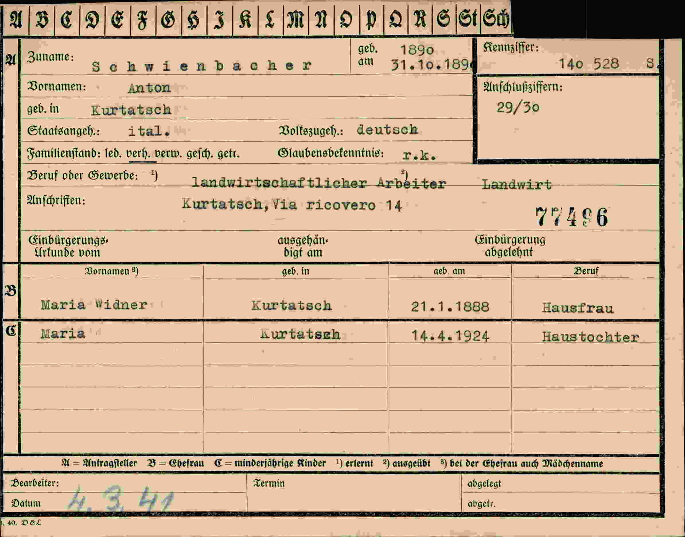 Vorderseite des Dokuments