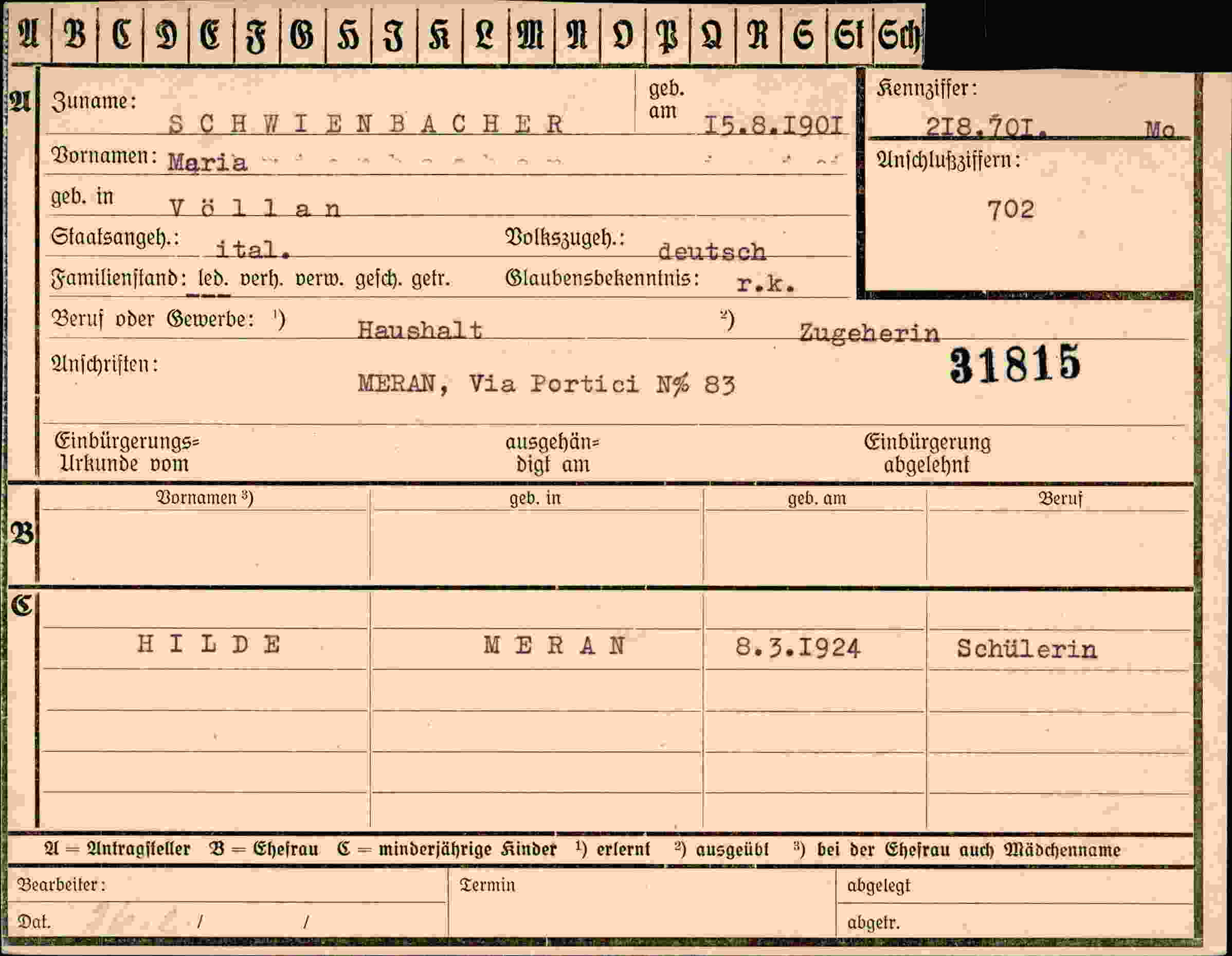 Dokument für Maria Bacher