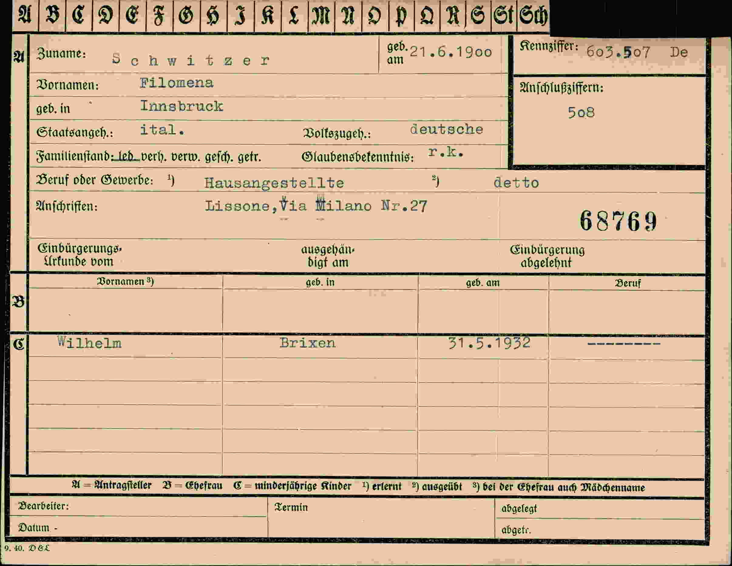 Dokument für Filomena Schwitzer