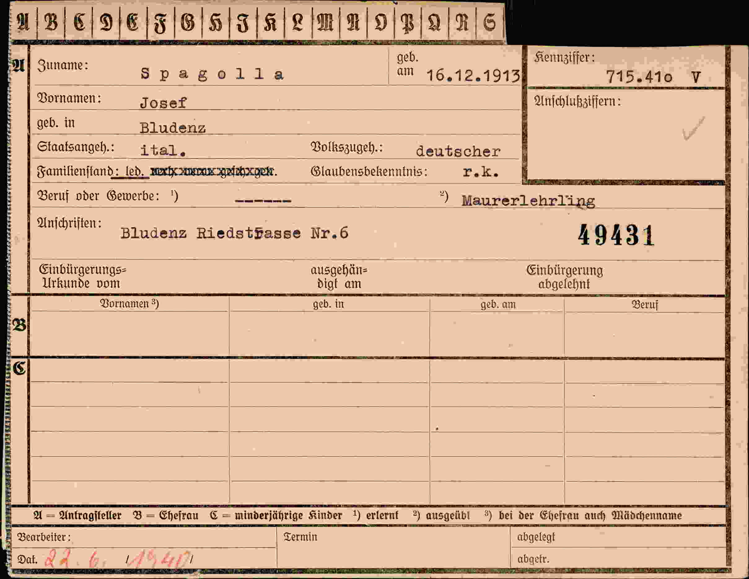 Vorderseite des Dokuments