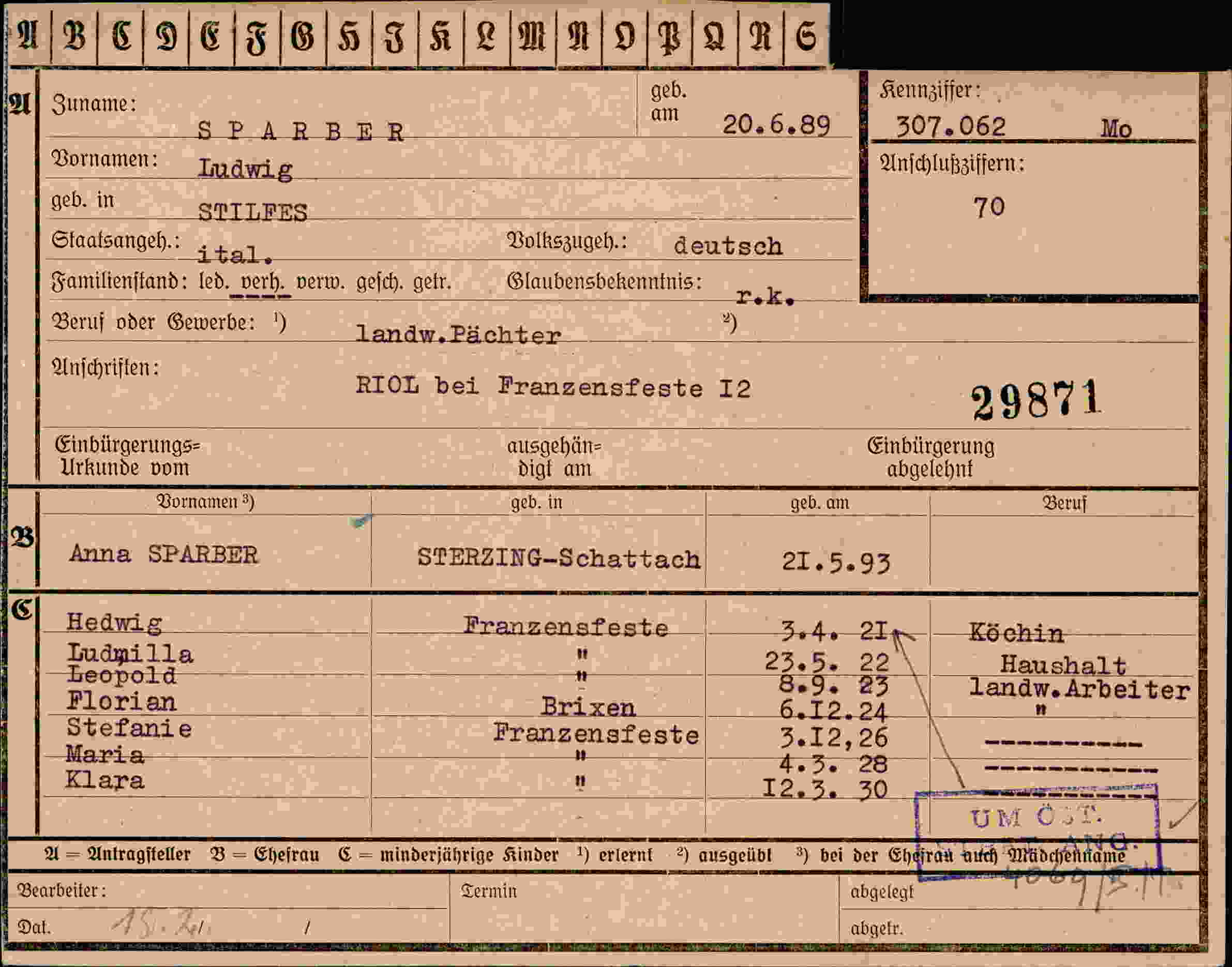 Vorderseite des Dokuments