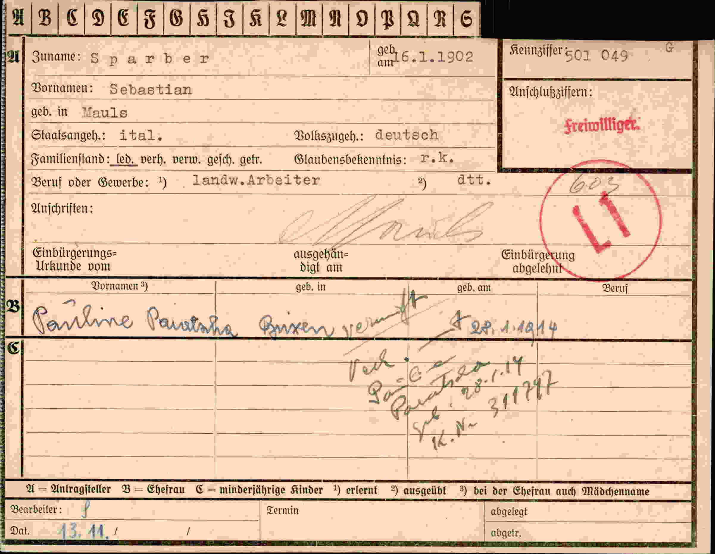 Vorderseite des Dokuments