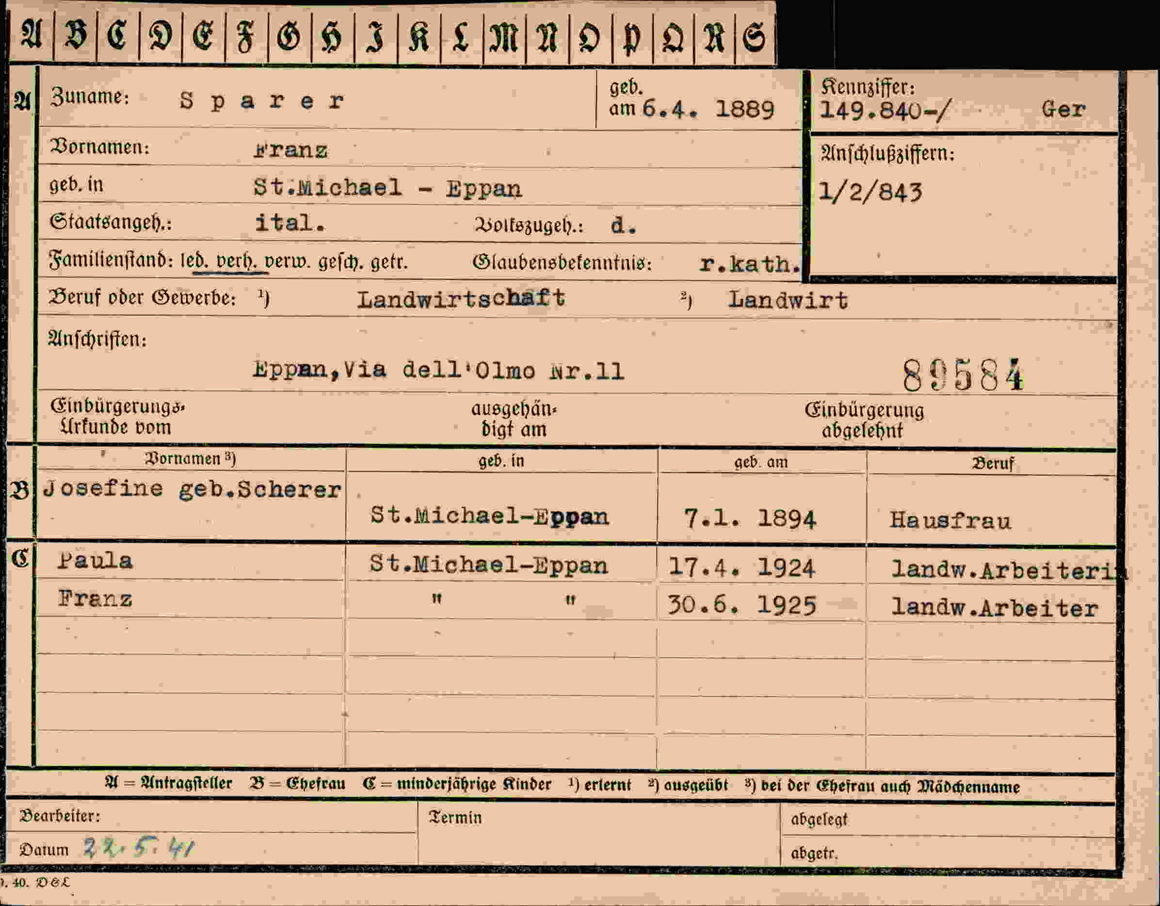 Vorderseite des Dokuments