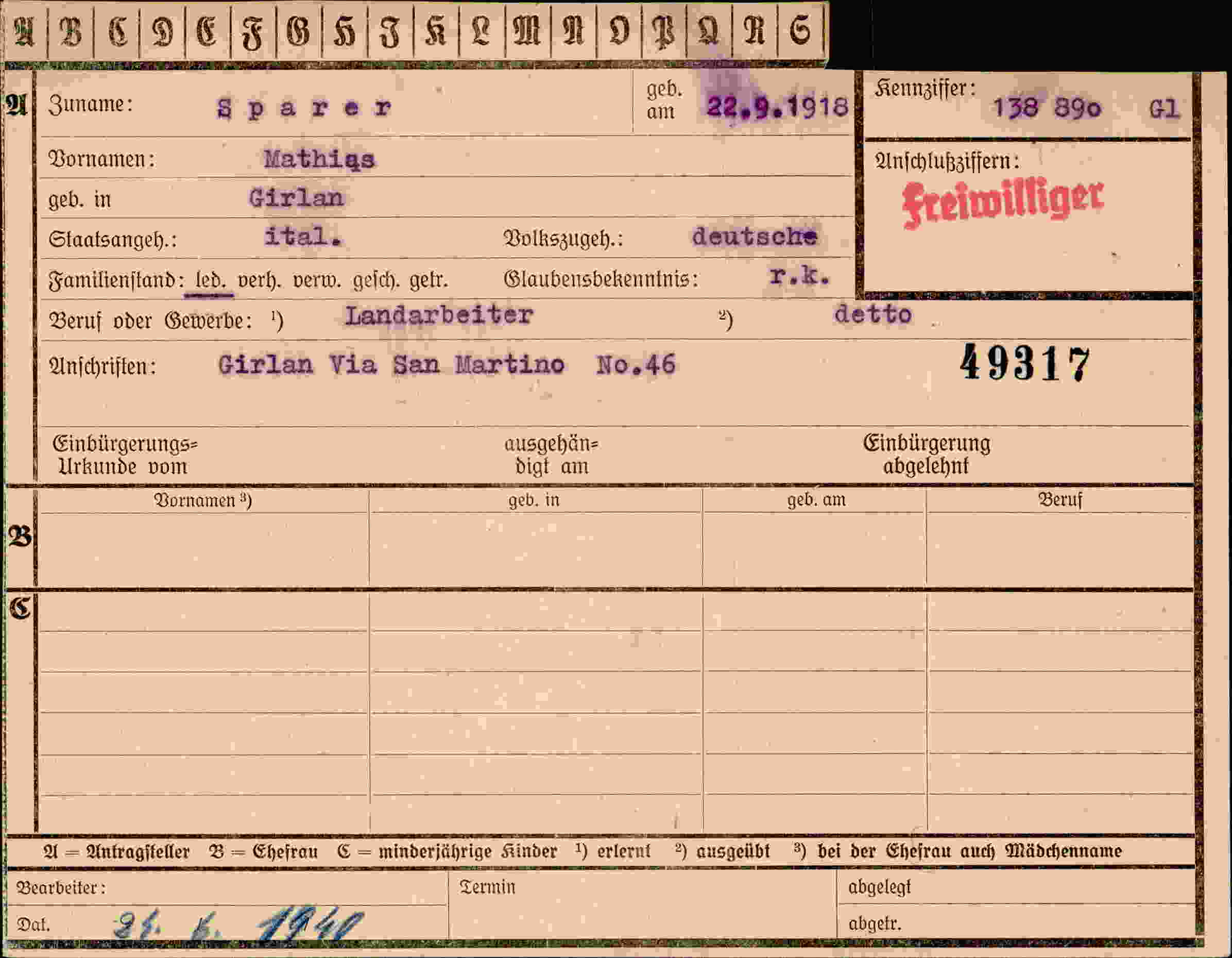 Vorderseite des Dokuments