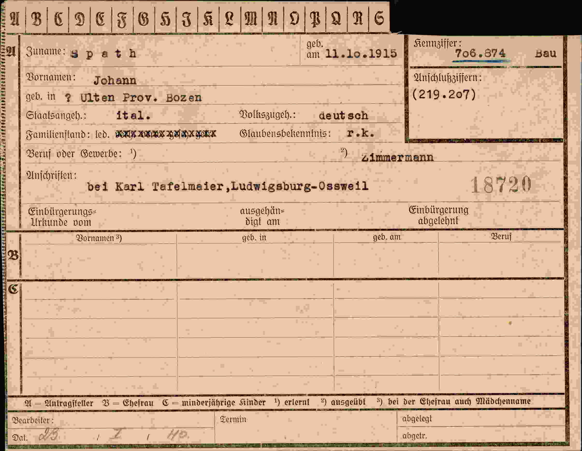 Vorderseite des Dokuments