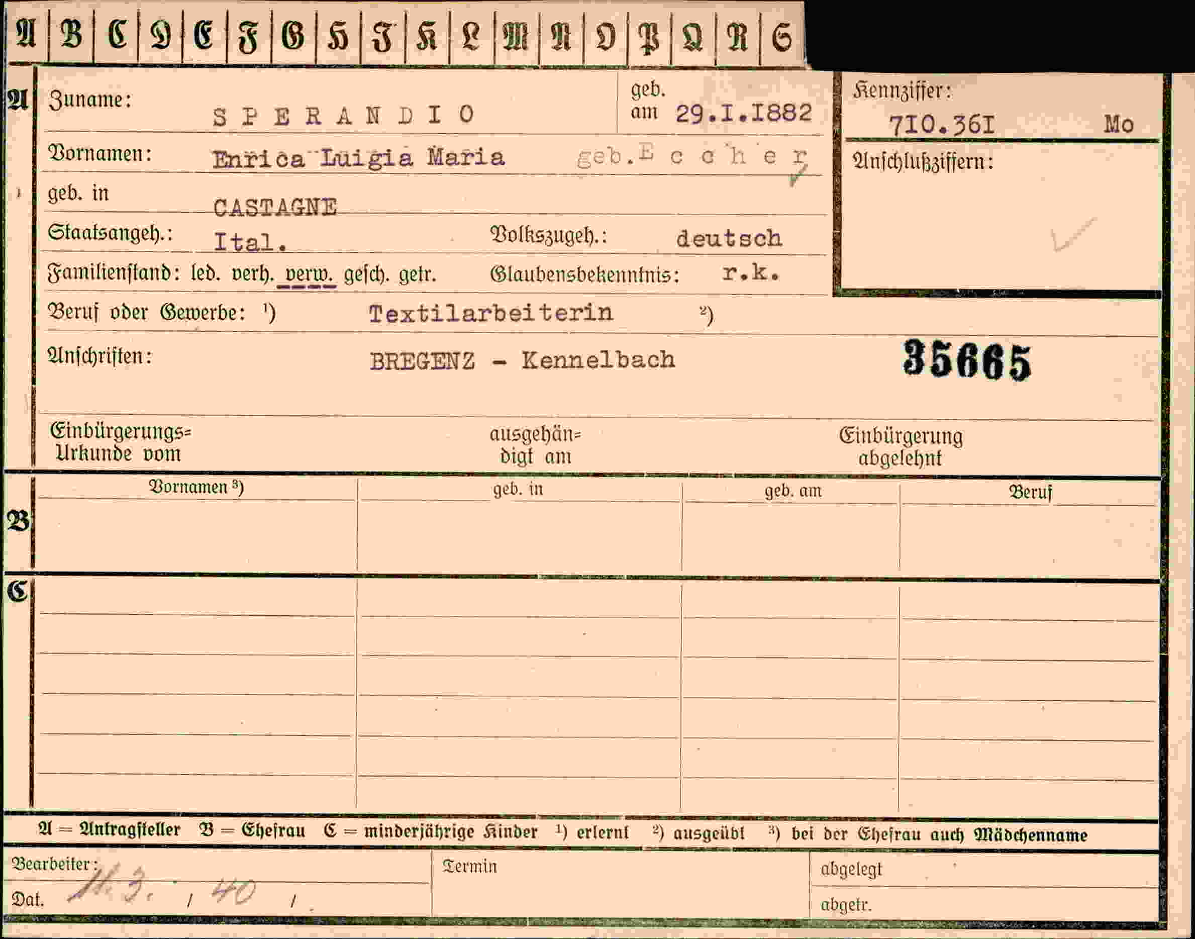 Dokument für Maria Sperandio