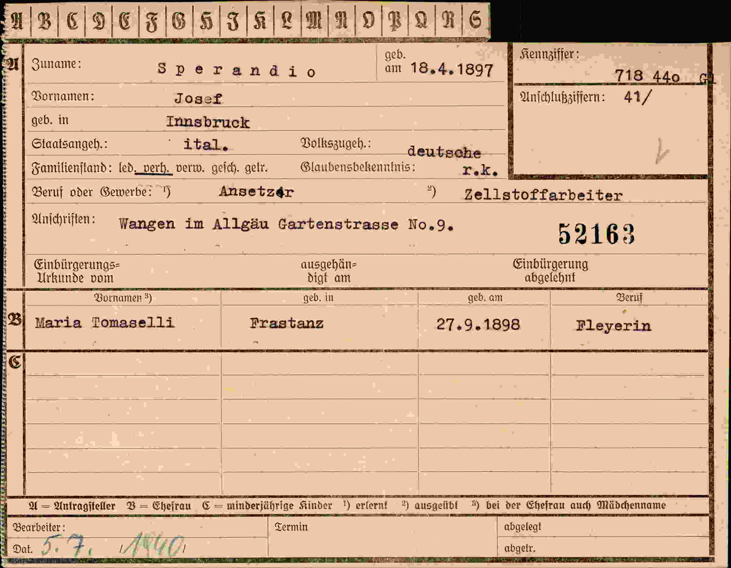 Dokument für Josef Sperandic