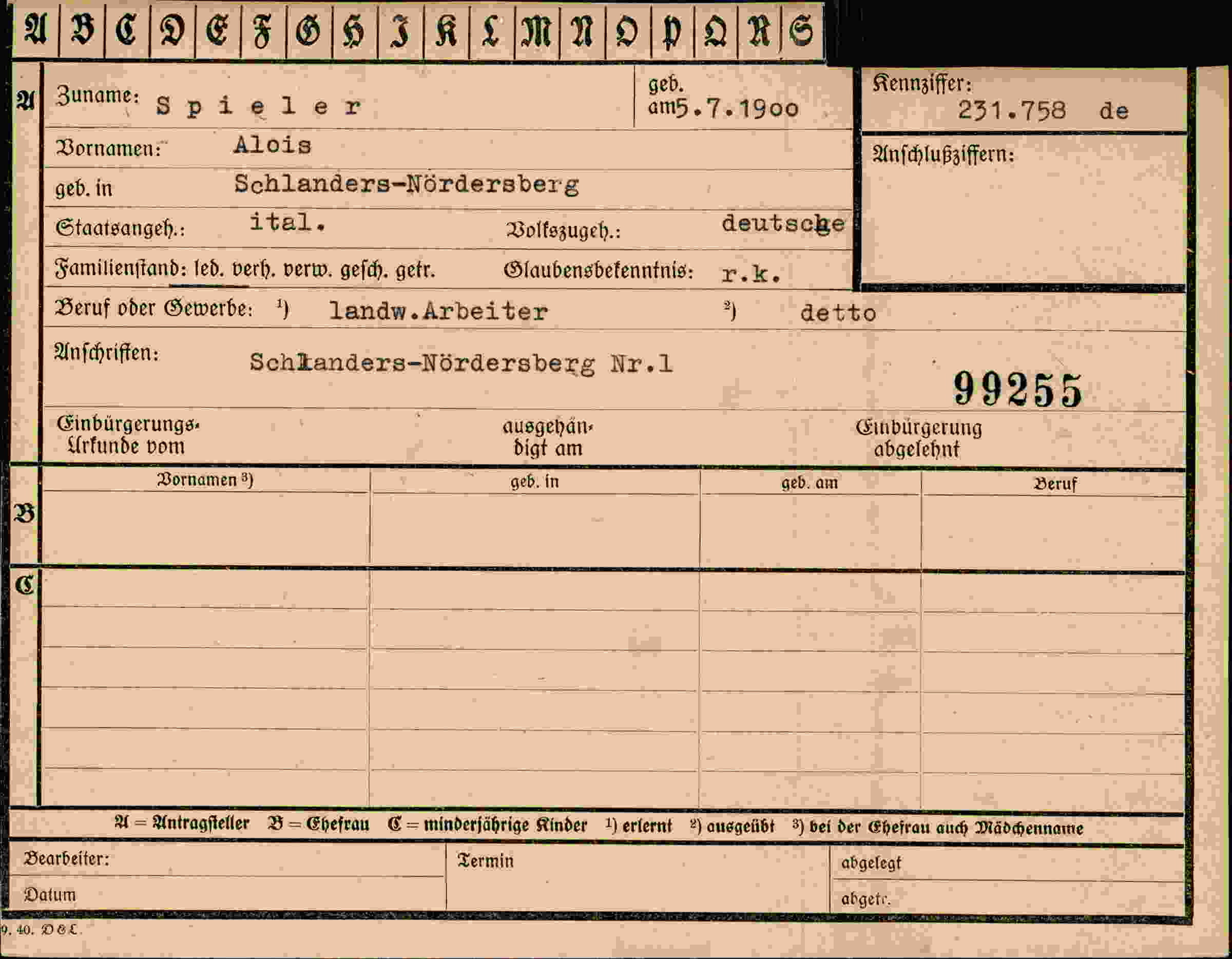 Dokument für Alois Spieler