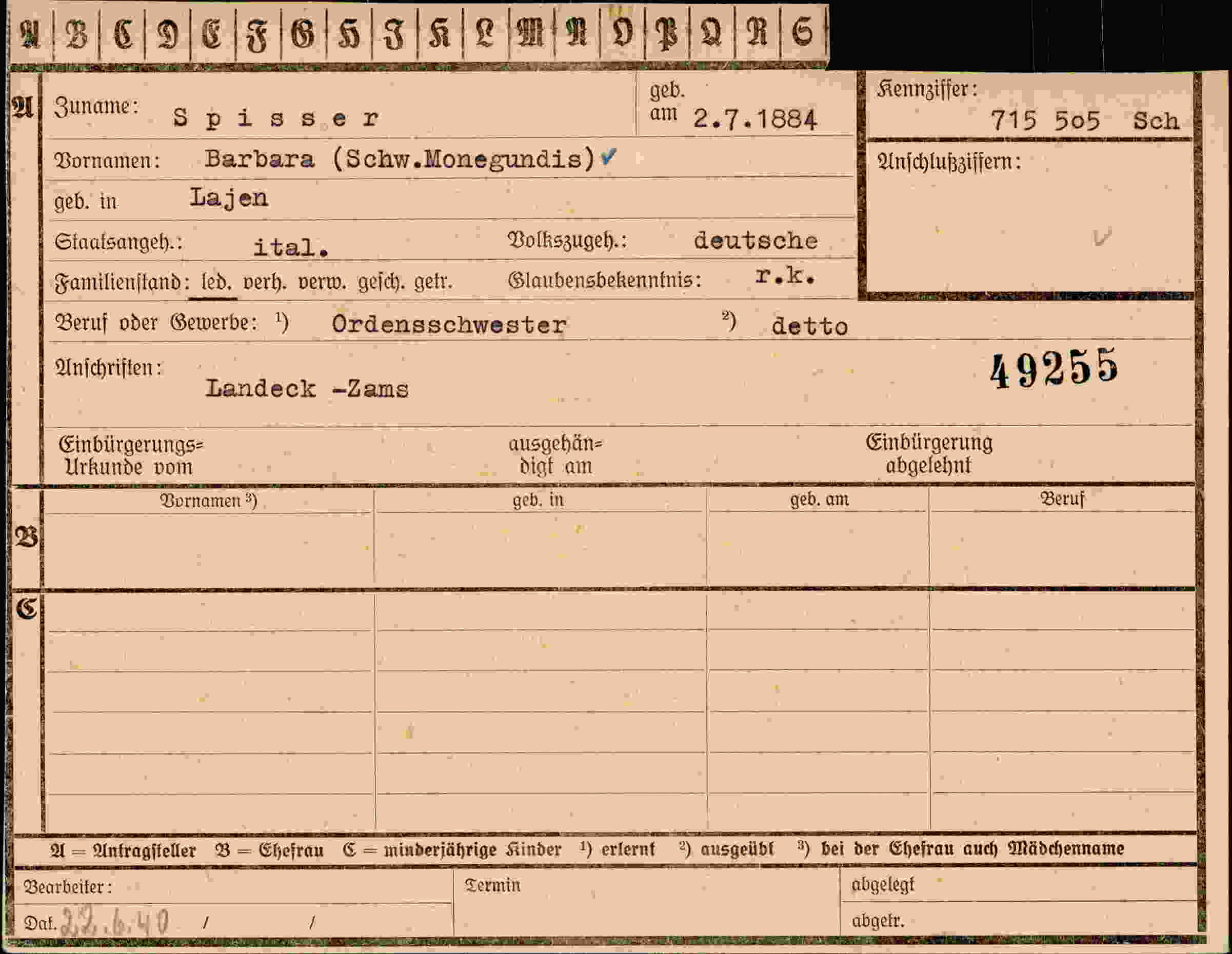 Vorderseite des Dokuments