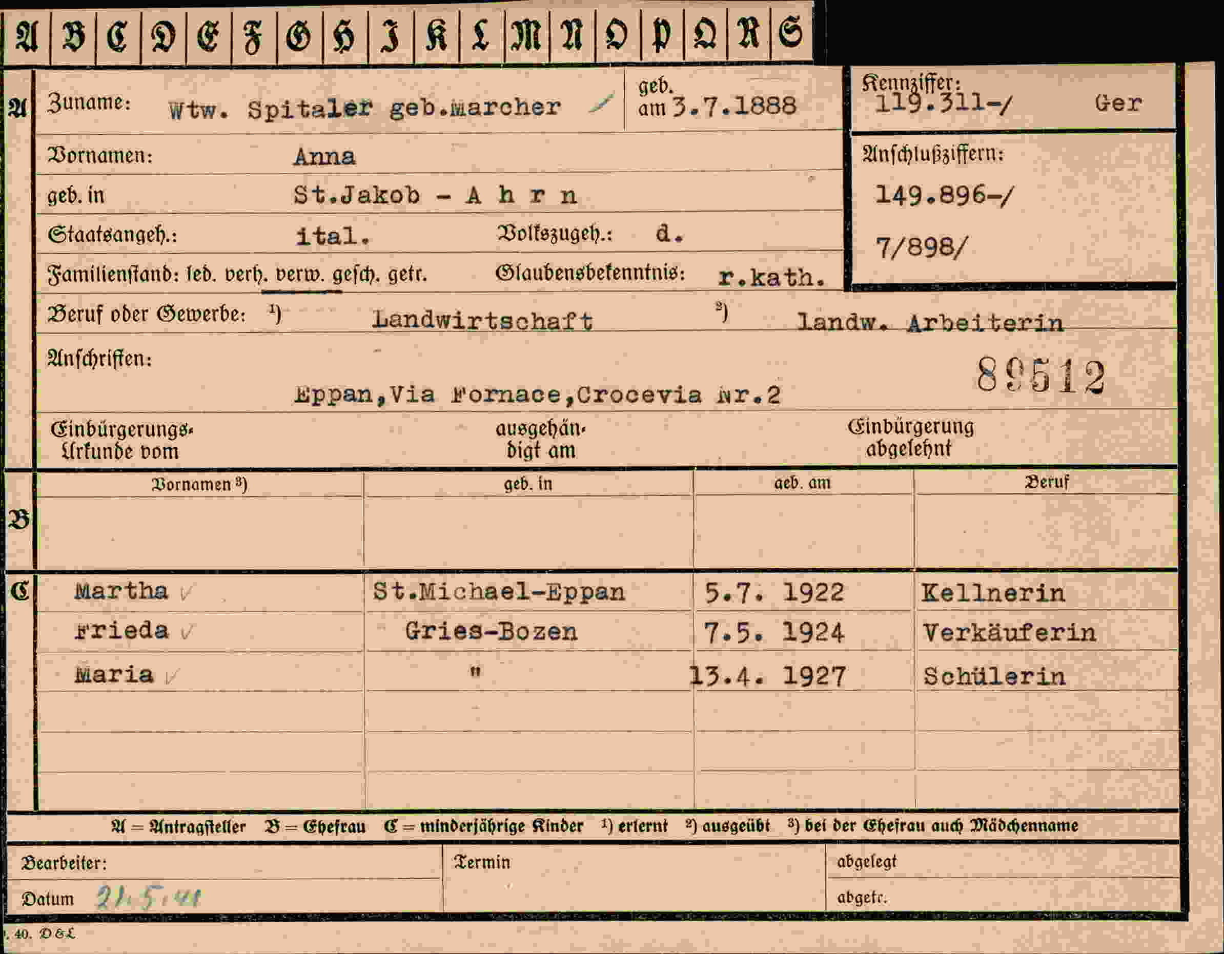 Dokument für Anna Spitaler