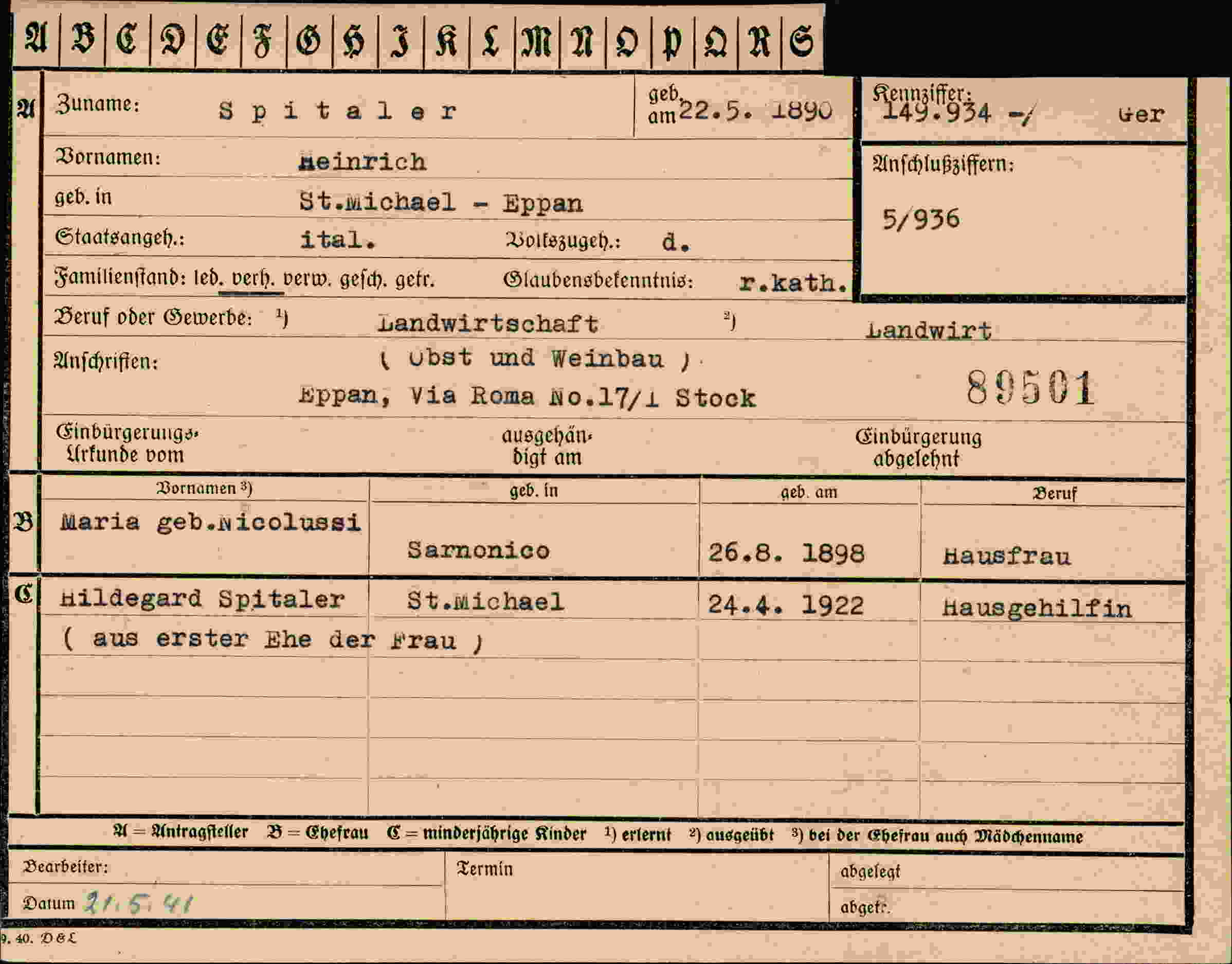 Dokument für Heinrich Spitaler