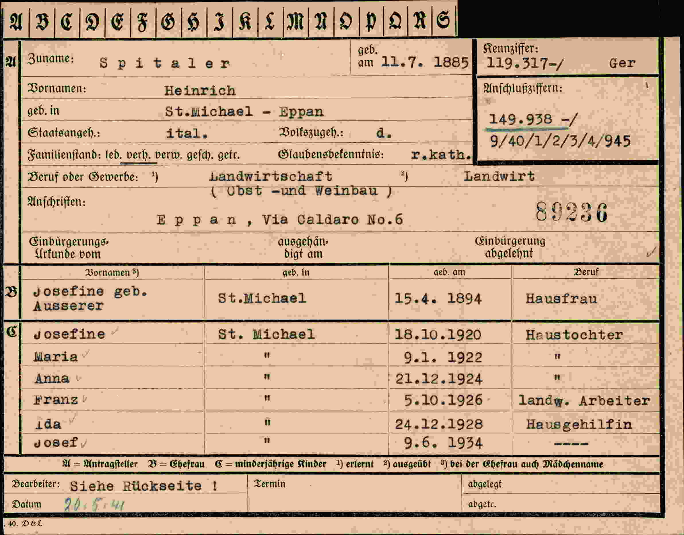 Dokument für Heinrich Spitaler