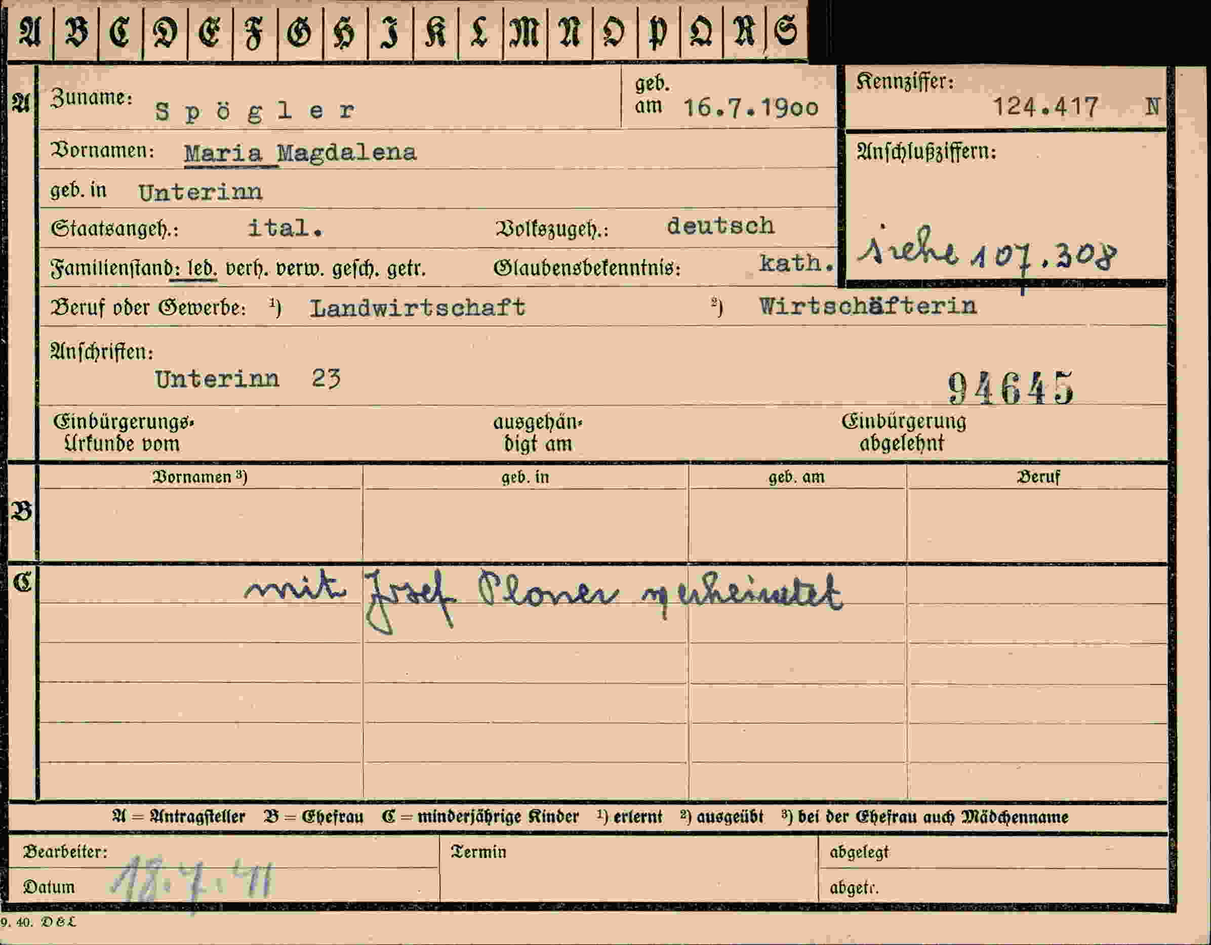 Vorderseite des Dokuments