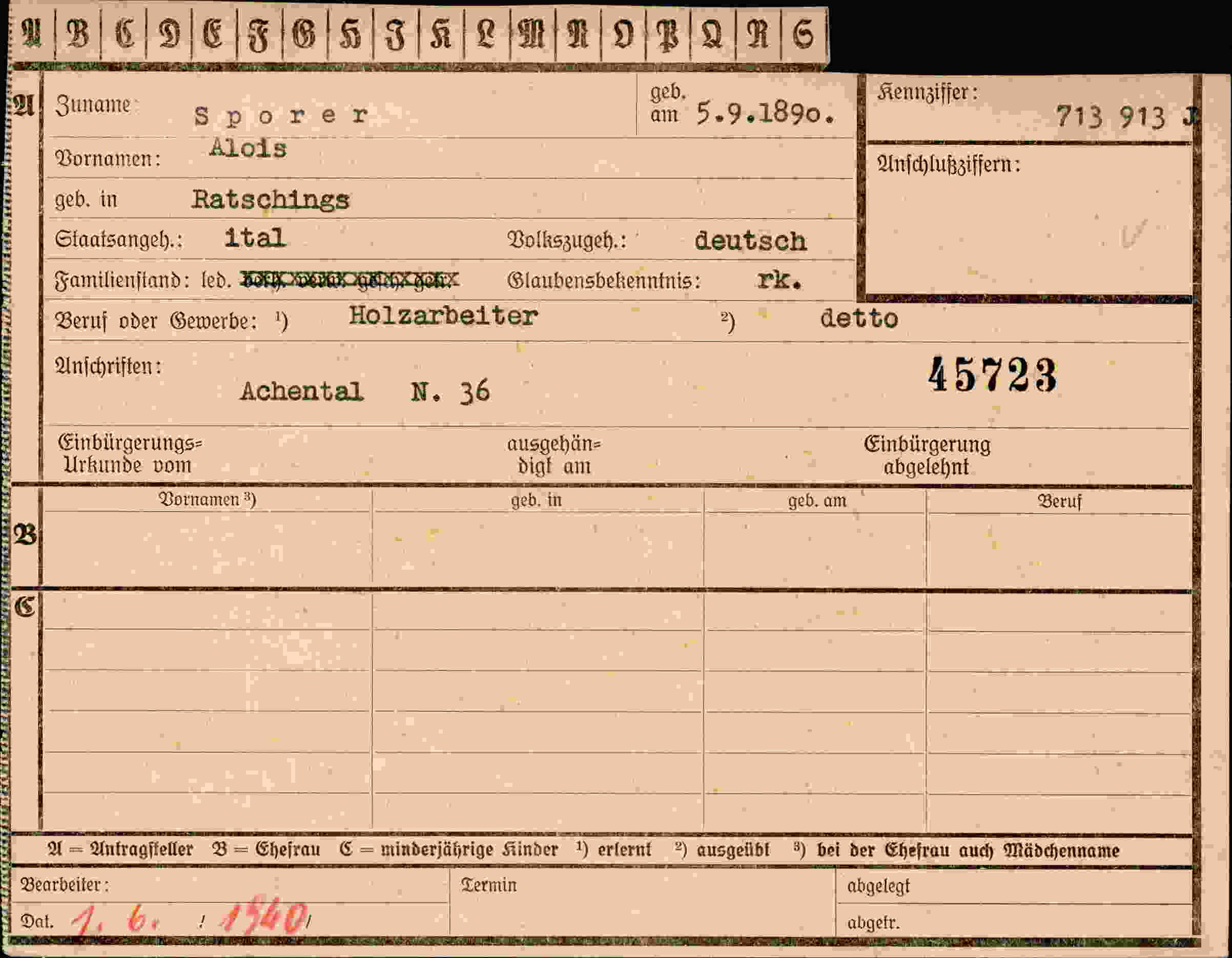Dokument für Alois Sporer