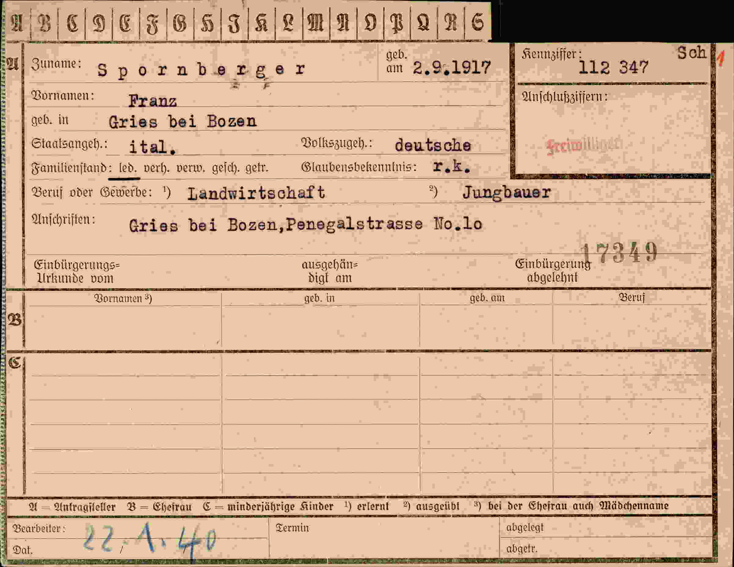 Vorderseite des Dokuments