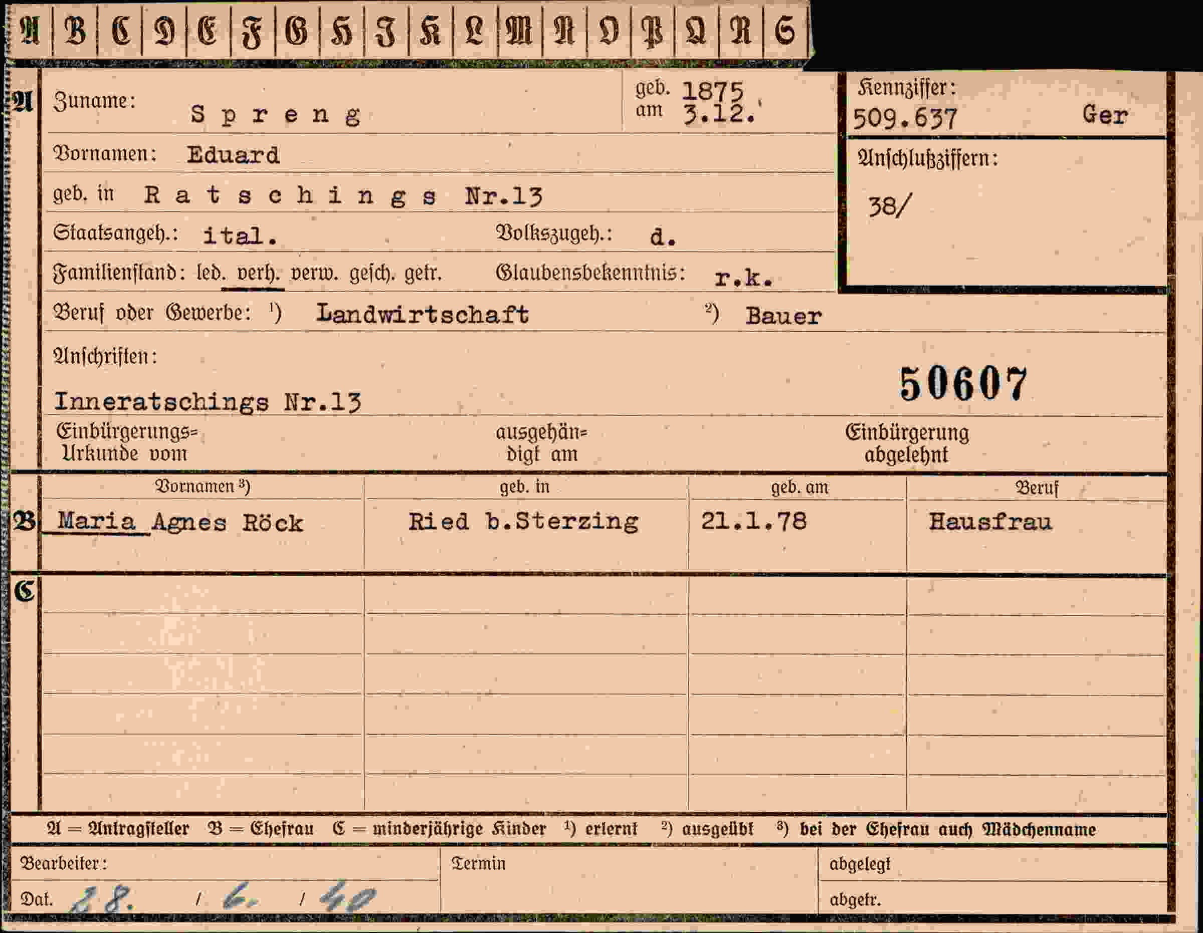 Vorderseite des Dokuments
