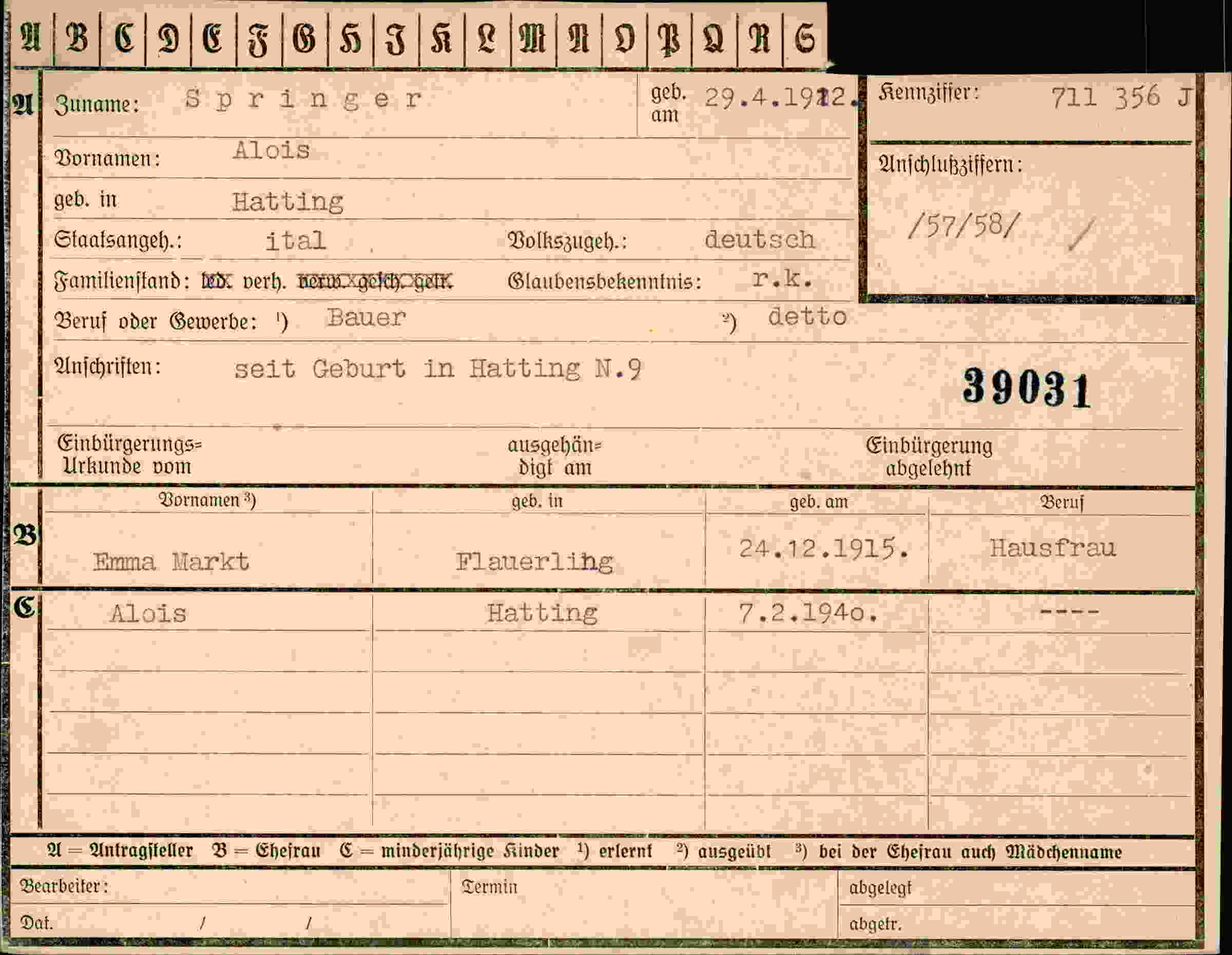 Dokument für Alois Springer