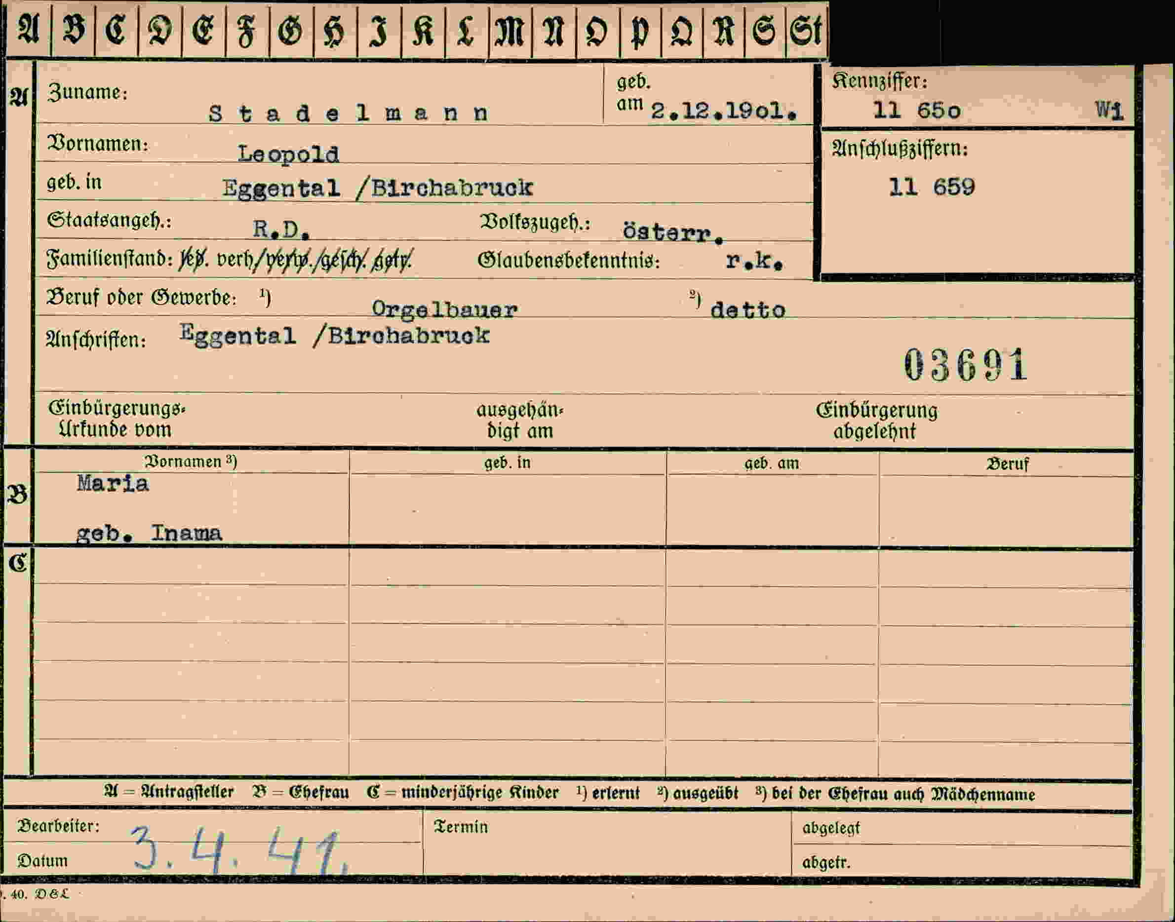 Dokument für Leopold Stadelmann