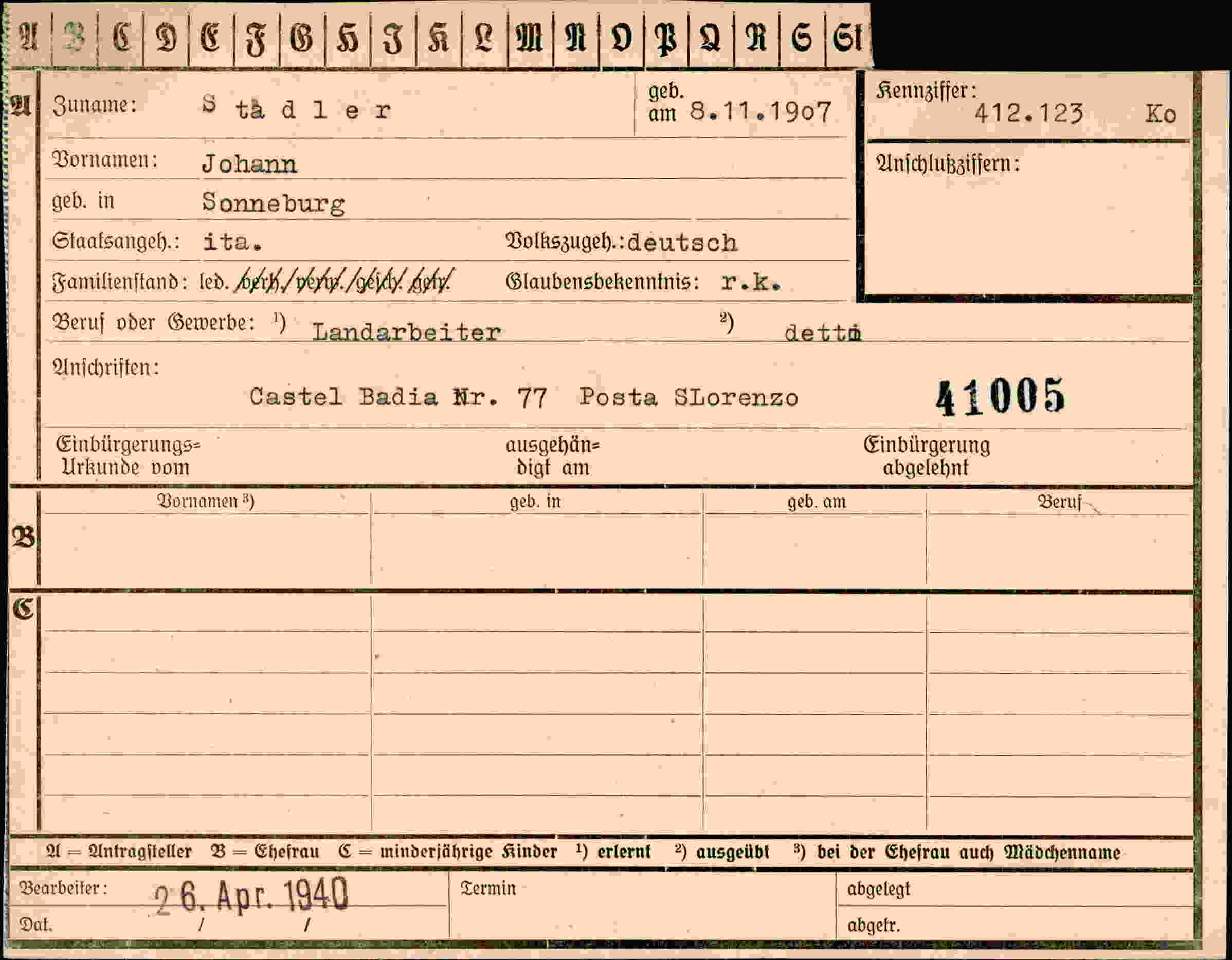 Dokument für Johann Stadler