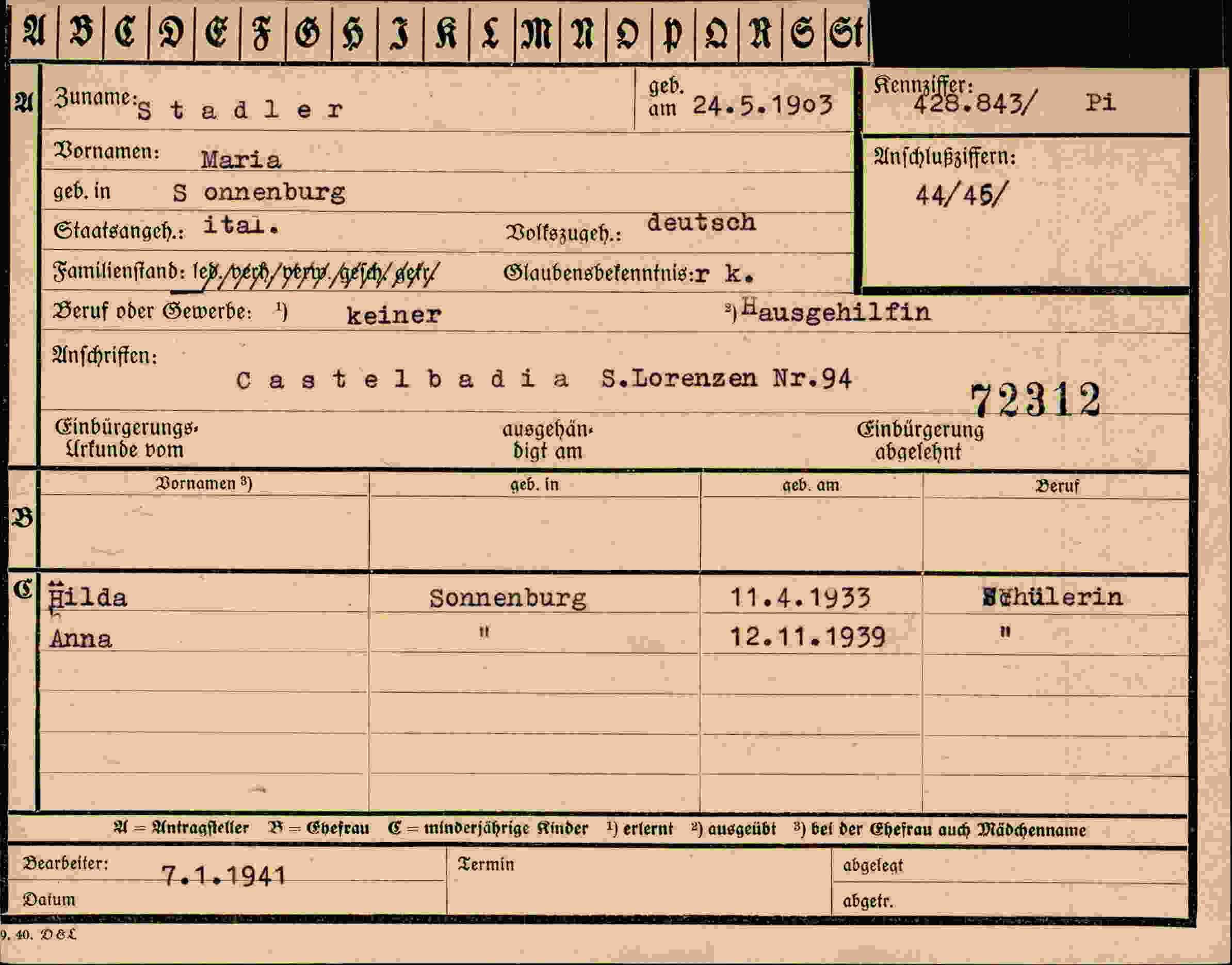 Vorderseite des Dokuments