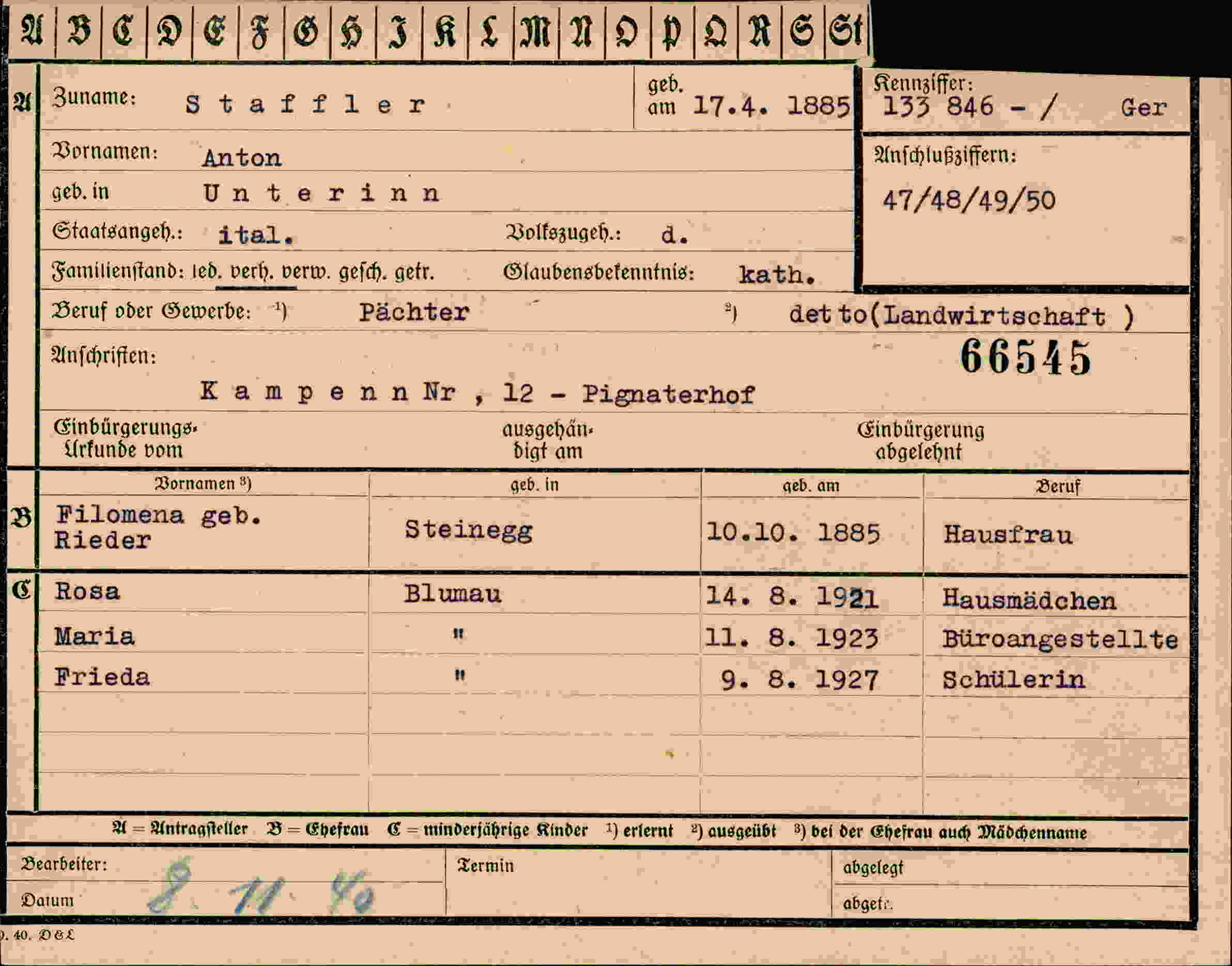 Vorderseite des Dokuments